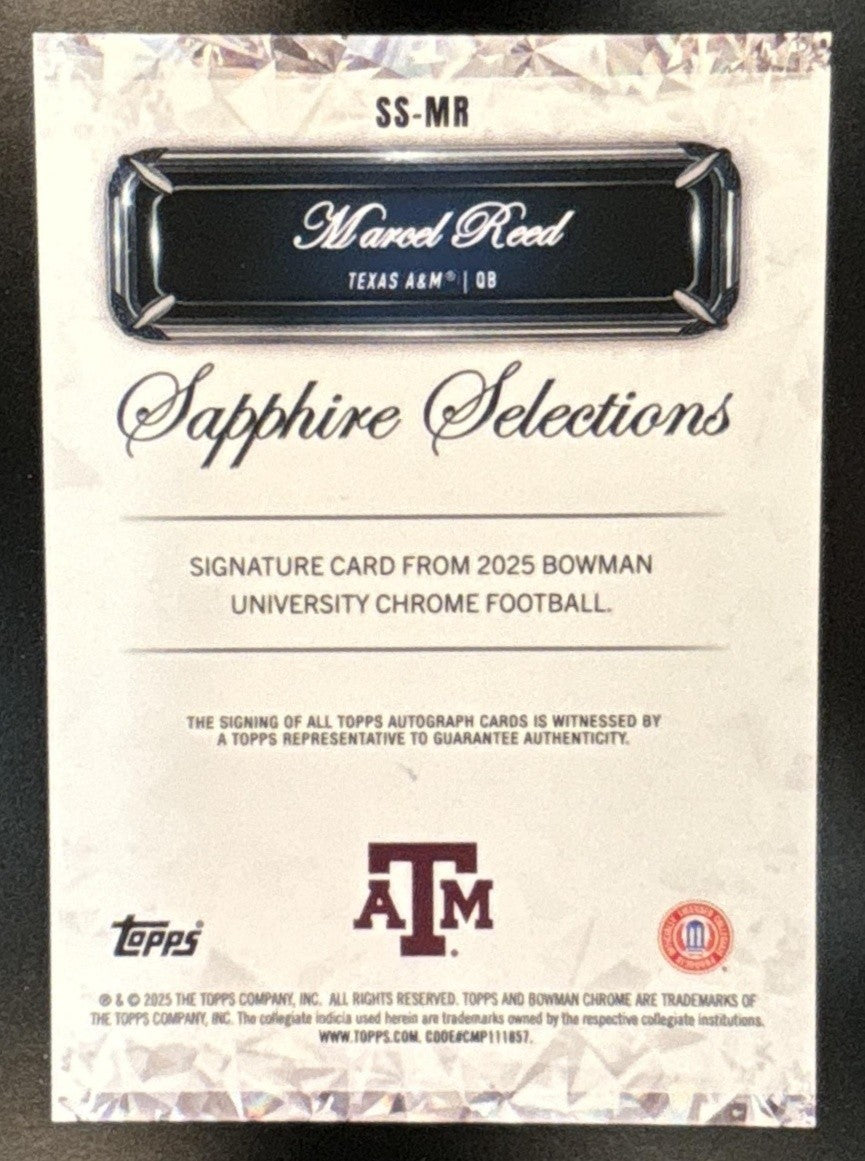 2025 Bowman Chrome University Sapphire Marcel Reed Selections Signatures Auto - Sports Cards