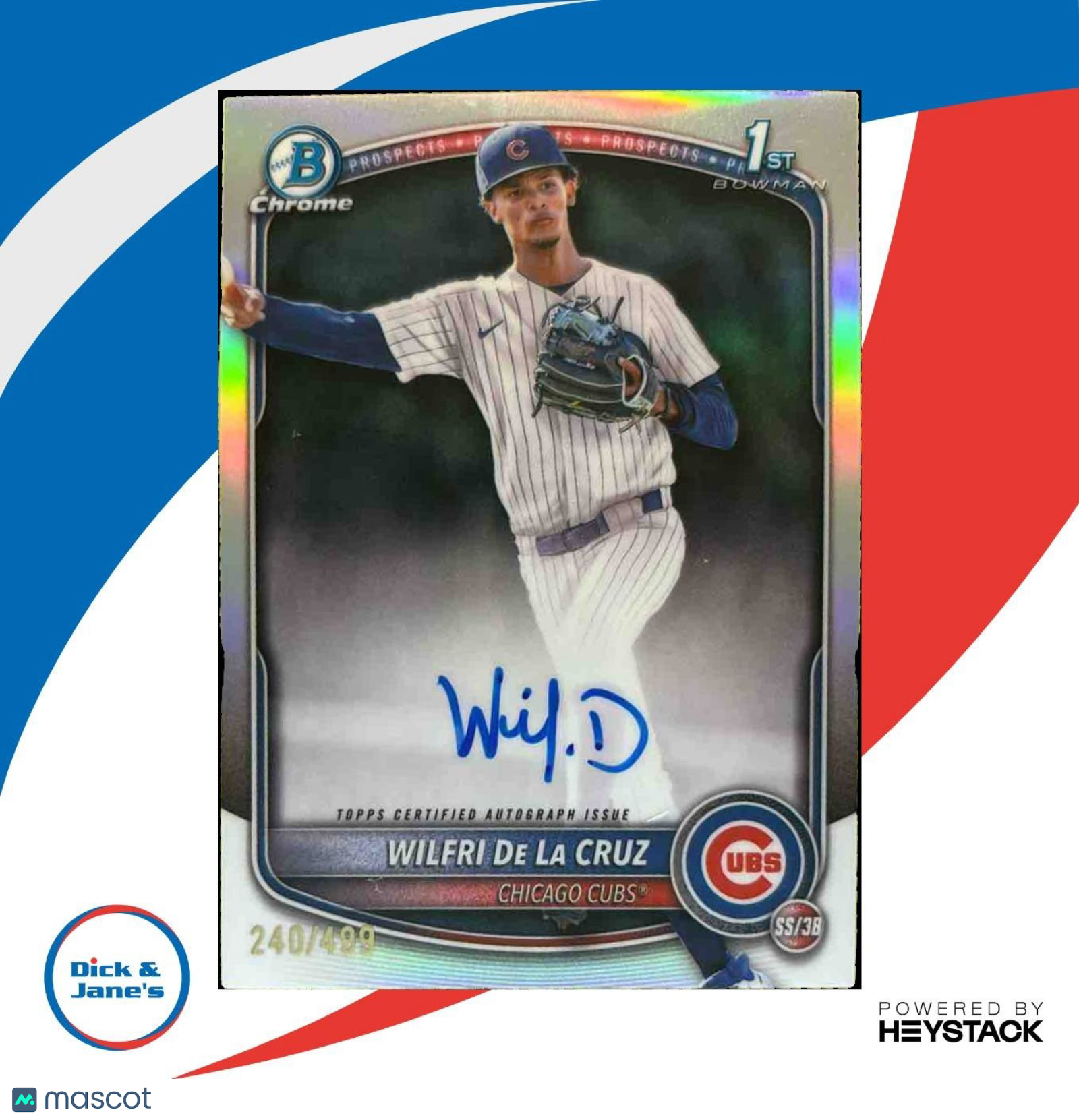 2025 Bowman Chrome Wilfri De La Cruz Auto Refractor /499 1st Prospect Cubs - Sports Cards