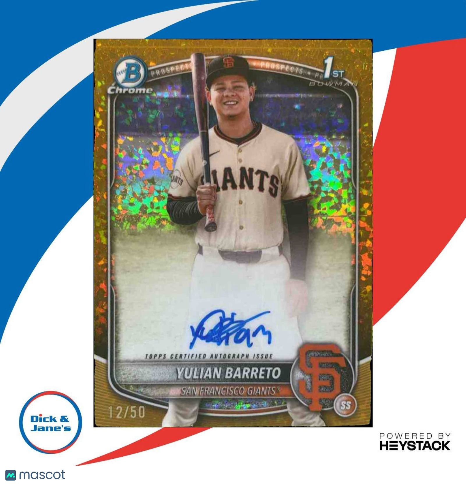 2025 Bowman Chrome Yulian Barreto Auto Gold Mini Diamonds /50 1st Prospect - Sports Cards
