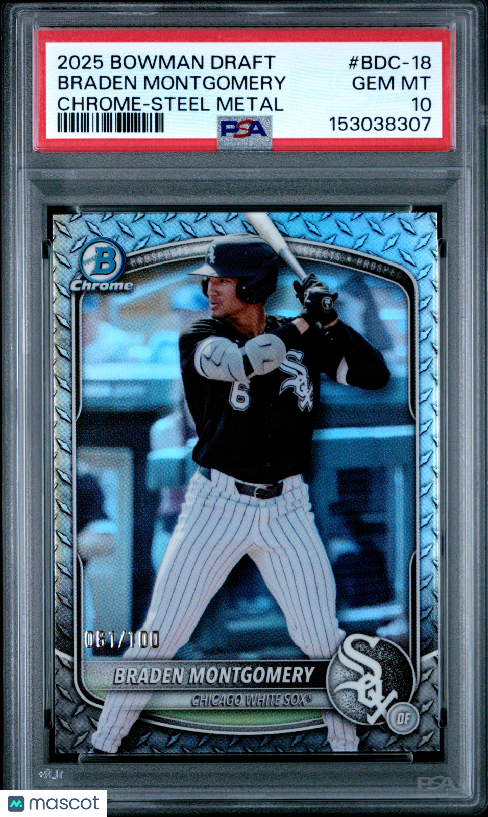 2025 Bowman Draft Braden Montgomery Chrome Steel Metal 061/100 #BDC-18 PSA 10 - Graded Sports Cards