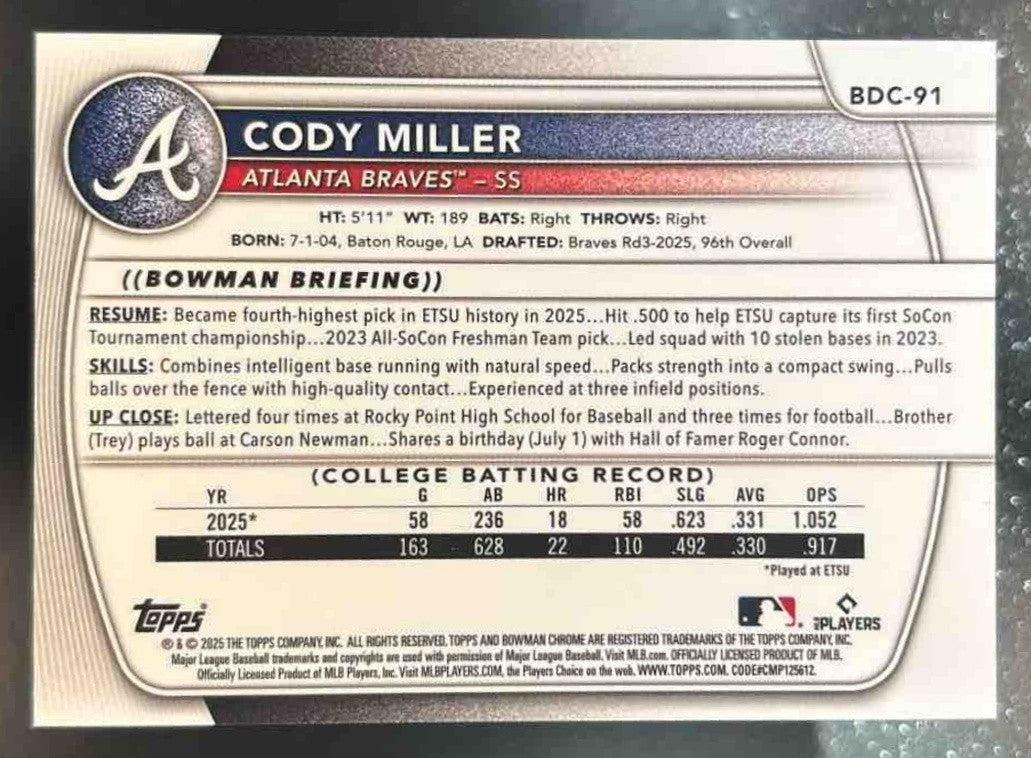 2025 Bowman Draft Cody Miller Chrome Sunflower Seeds #BDC-91 1st Prospect SSP - Sports Cards