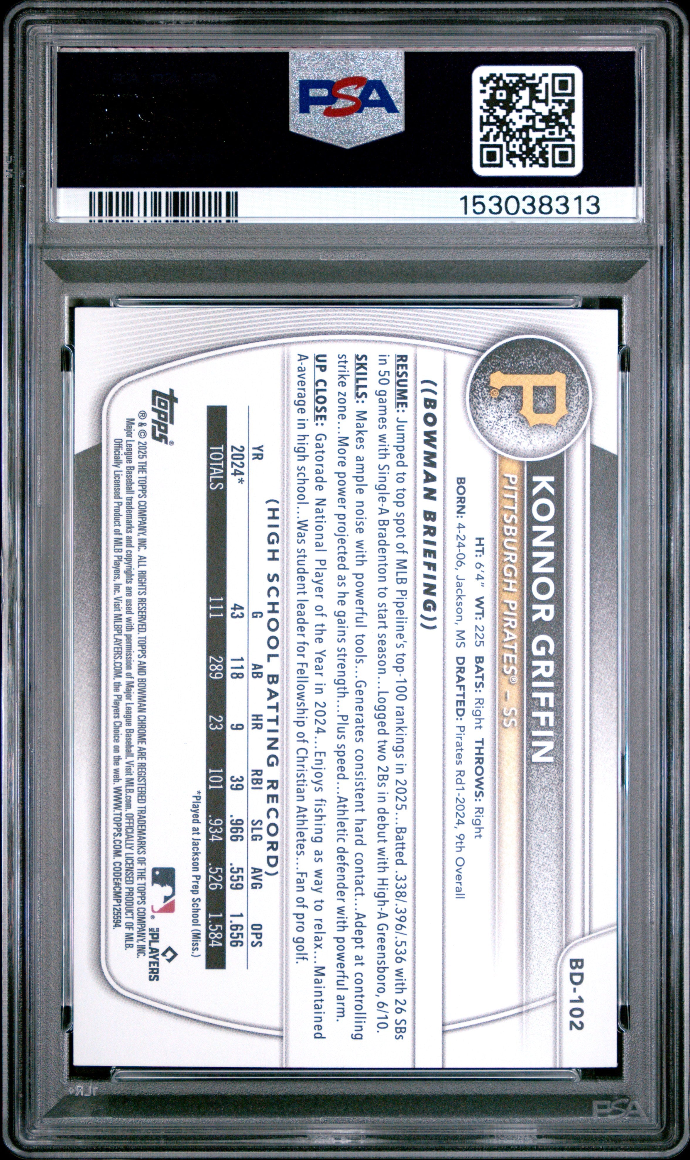 2025 Bowman Draft Konnor Griffin Sky Blue Border 403/499 #BD-102 PSA 9 - Graded Sports Cards