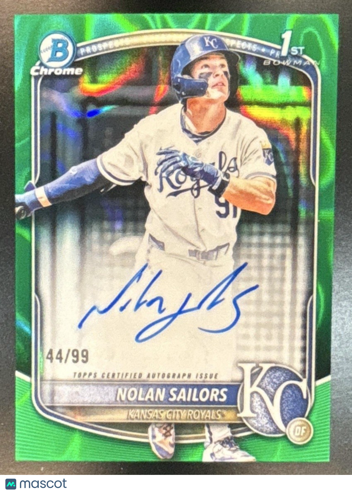 2025 Bowman Draft Nolan Sailors Chrome Auto Green Lava /99 1st Prospect Royals - Sports Cards