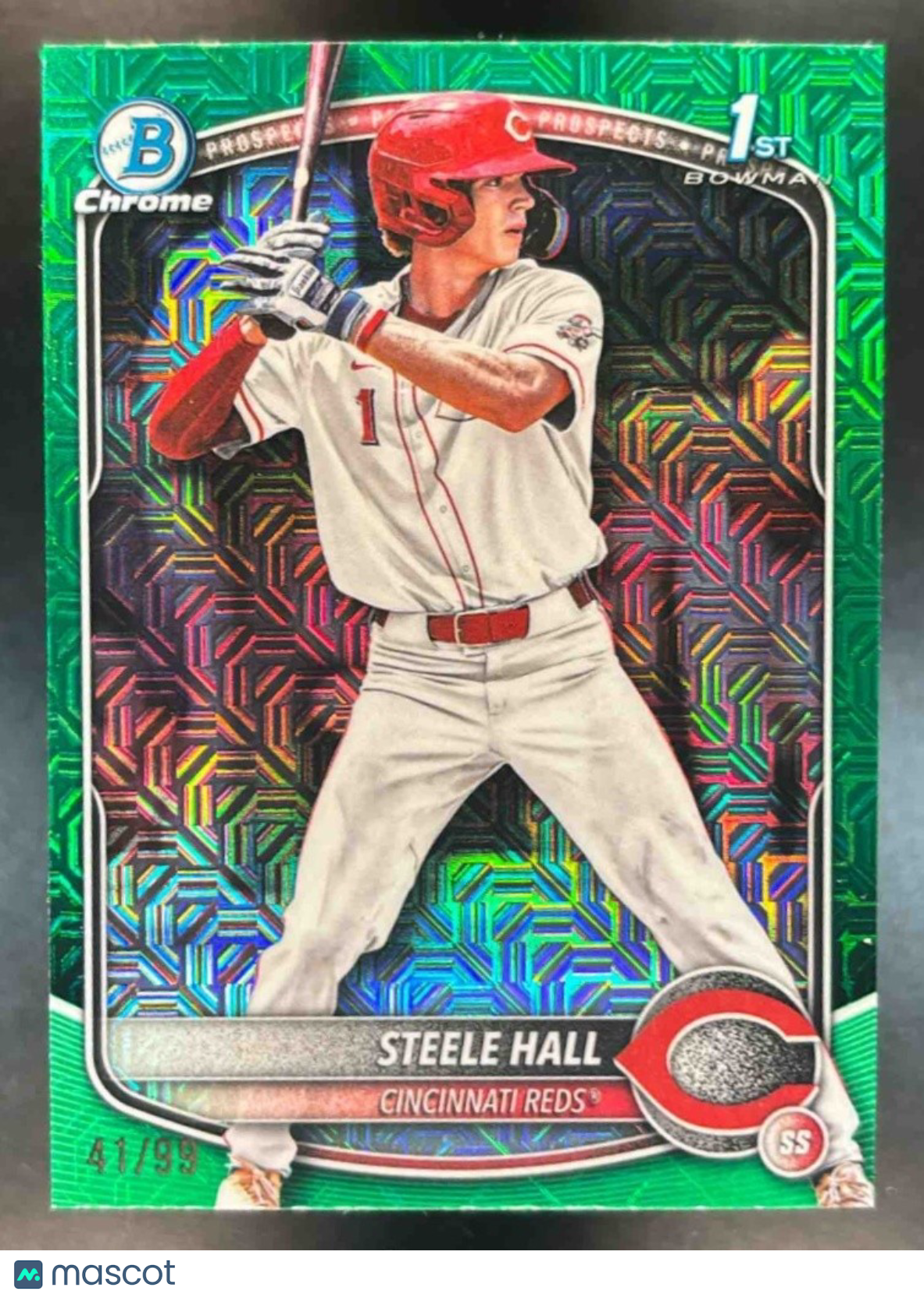 2025 Bowman Draft Steele Hall Chrome Green Mojo /99 #BDC-20 1st Prospect Reds - Sports Cards