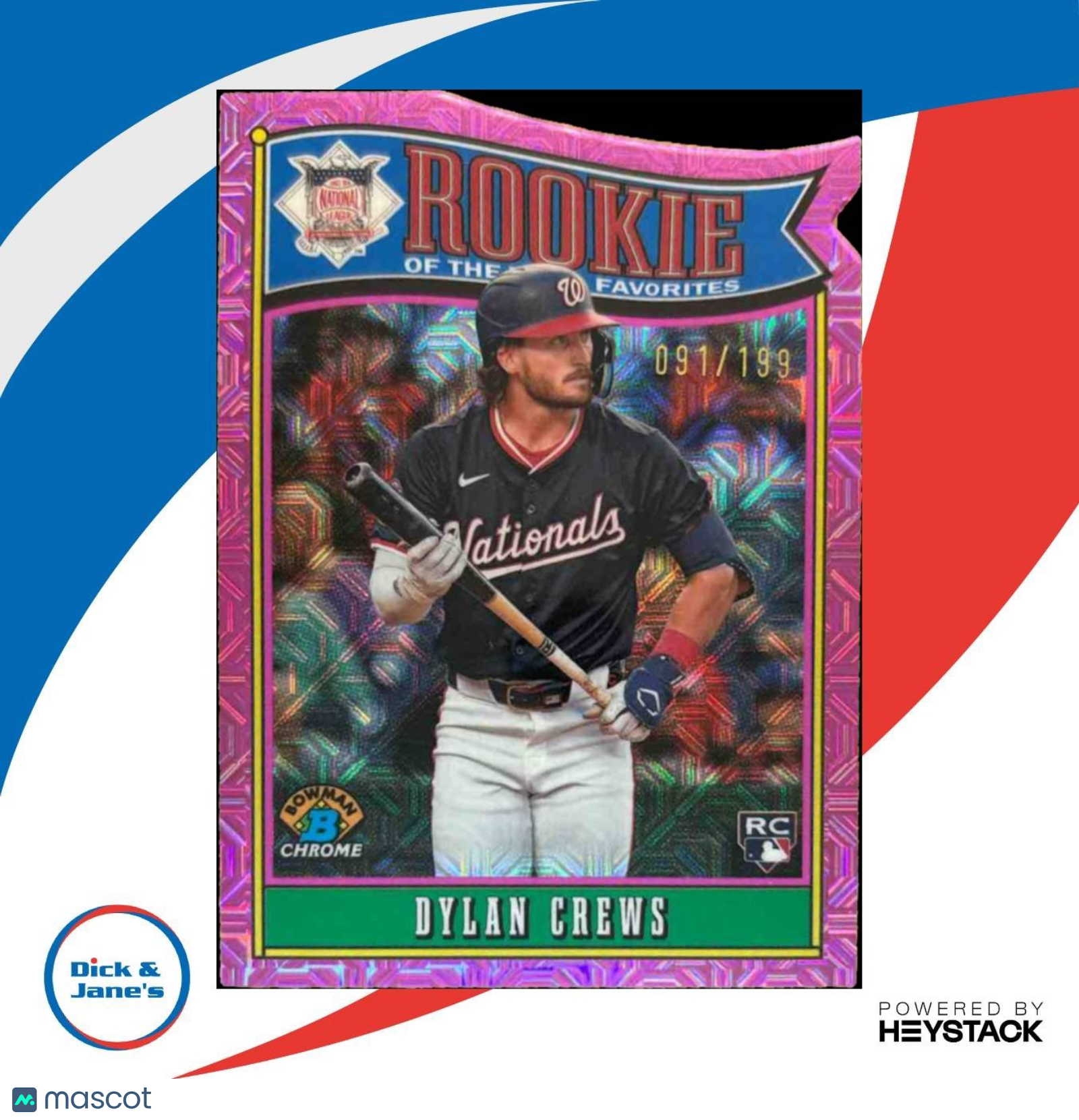 2025 Bowman Dylan Crews Chrome Rookie of Year Favorites Pink /199 RC Nationals - Sports Cards