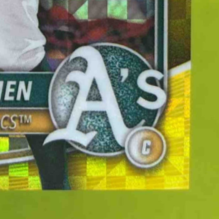 2025 Bowman Dylan Fien Chrome Yellow X-Fractor 63/75 1st Prospect Athletics - Sports Cards