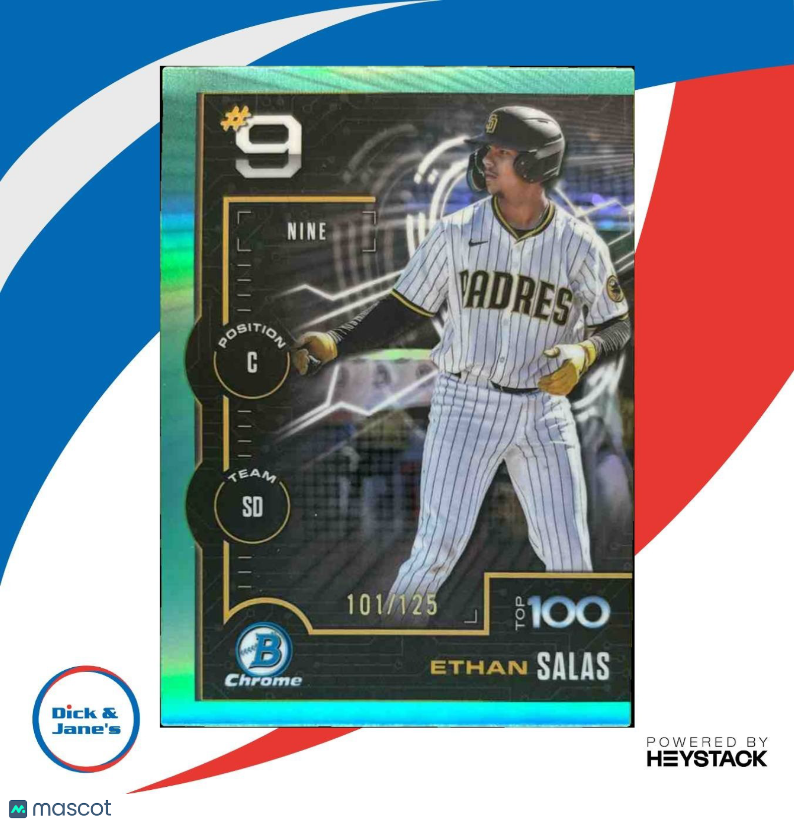 2025 Bowman Ethan Salas Scouts’ Top 100 Chrome Aqua /125 #BTP-9 San Diego Padres - Sports Cards