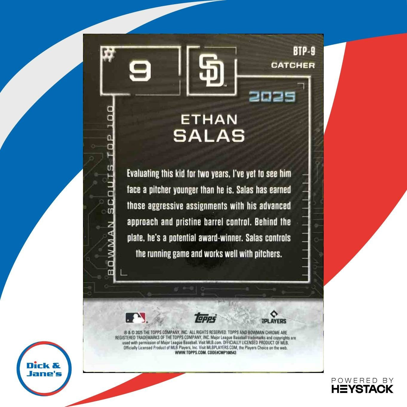 2025 Bowman Ethan Salas Scouts’ Top 100 Chrome Gold /50 San Diego Padres - Sports Cards