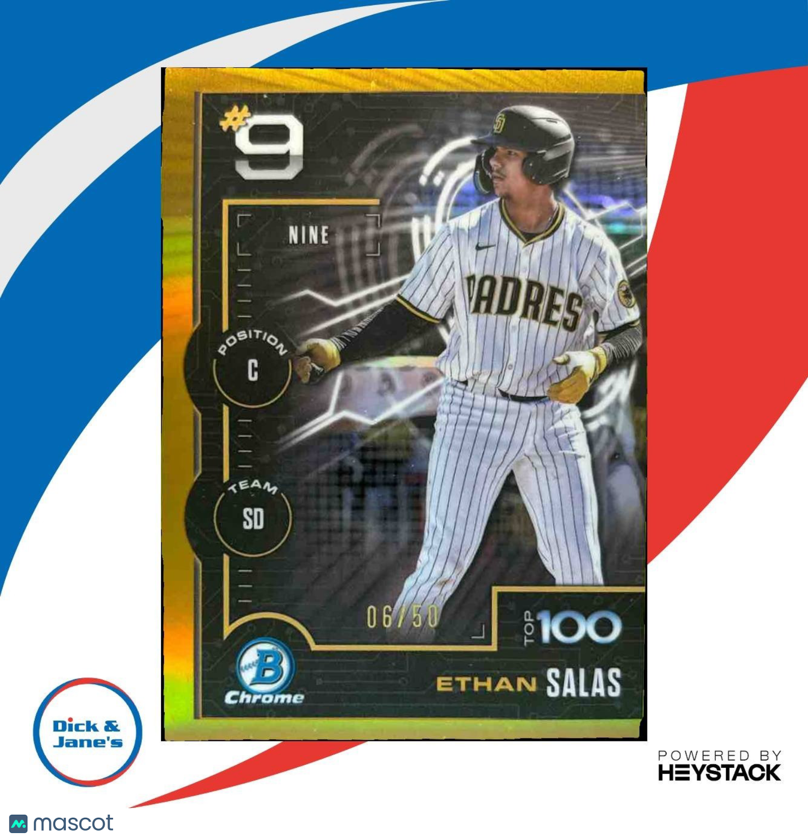 2025 Bowman Ethan Salas Scouts’ Top 100 Chrome Gold /50 San Diego Padres - Sports Cards