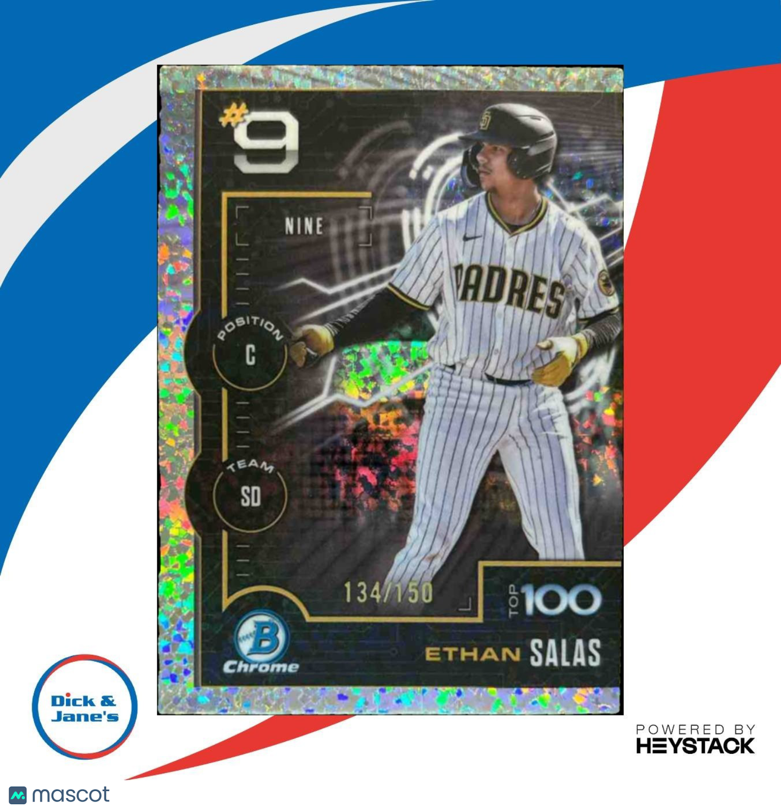 2025 Bowman Ethan Salas Scouts’ Top 100 Chrome Mini-Diamond /150 Padres - Sports Cards