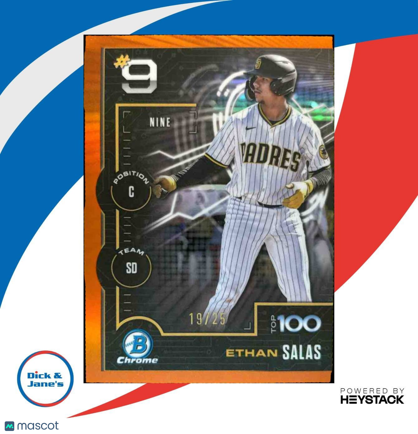 2025 Bowman Ethan Salas Scouts’ Top 100 Chrome Orange /25 San Diego Padres - Sports Cards