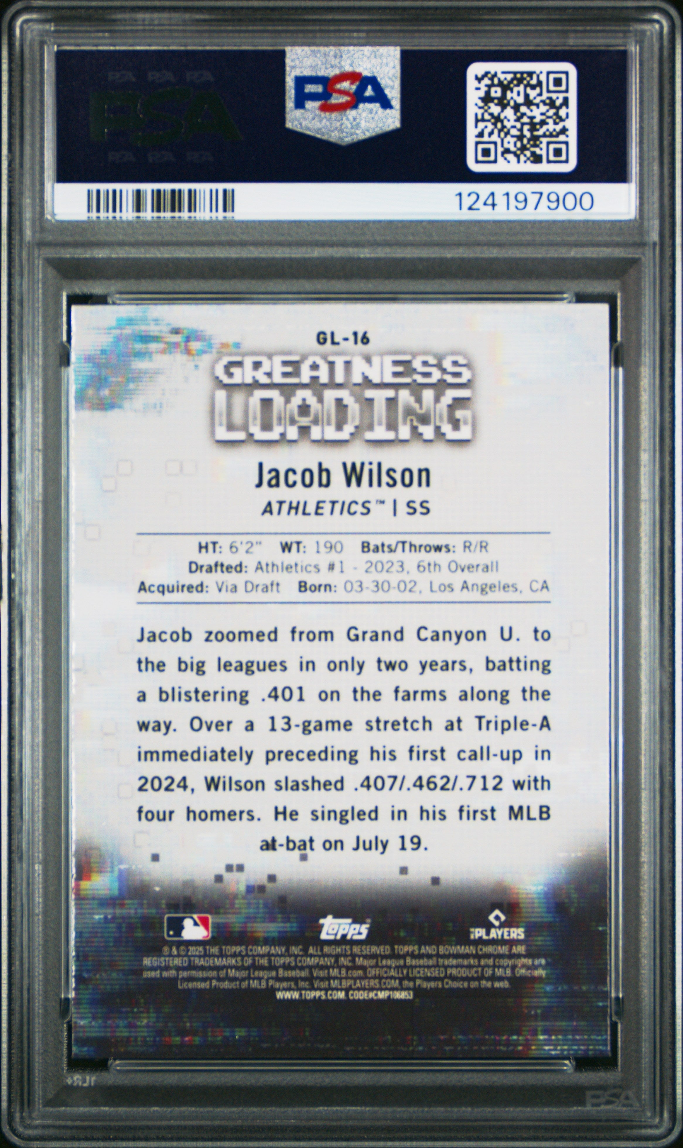 2025 Bowman Greatness Loading Jacob Wilson #GL16 PSA 10 - Graded Sports Cards