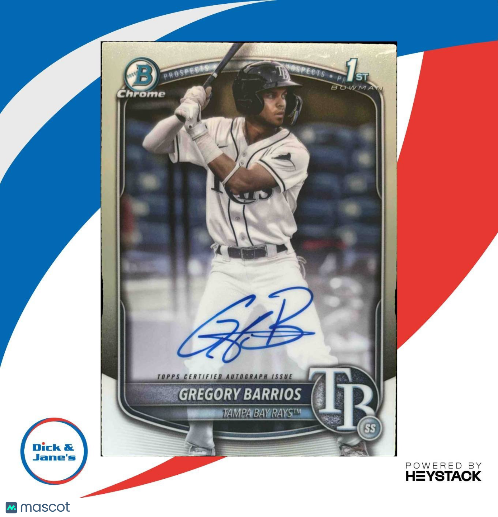 2025 Bowman Gregory Barrios Chrome Auto #CPA-GB 1st Prospect Tampa Bay Rays - Sports Cards