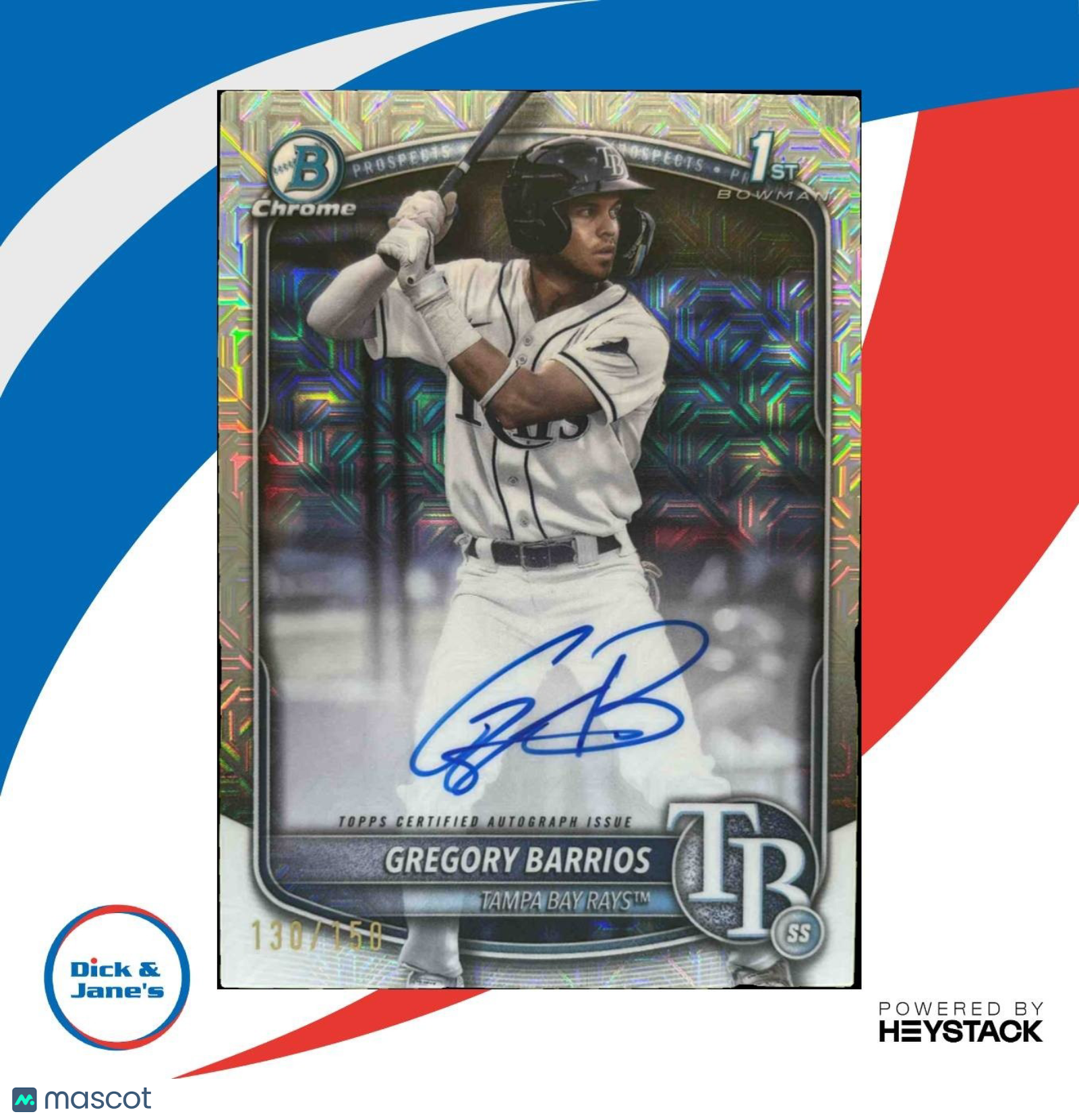 2025 Bowman Gregory Barrios Chrome Auto HTA Choice /150 1st Prospect Rays - Sports Cards