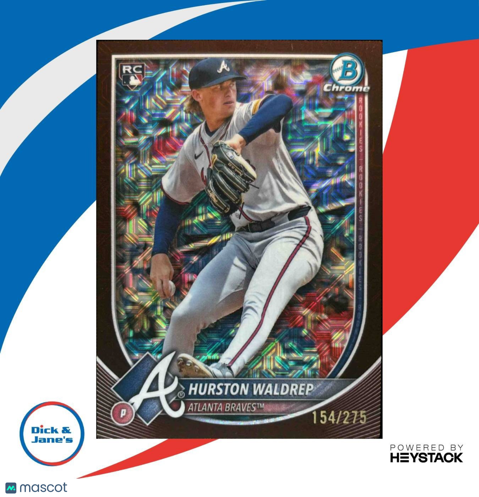 2025 Bowman Hurston Waldrep Mega Box Burgundy 154/275 #61 RC Atlanta Braves - Sports Cards