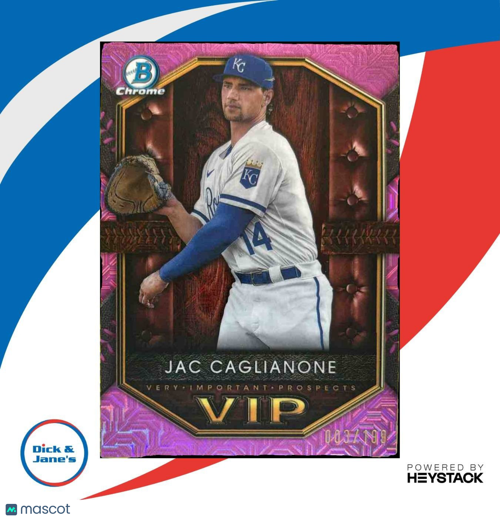 2025 Bowman Jac Caglianone Very Important Prospects Chrome Mega Pink /199 Royals - Sports Cards