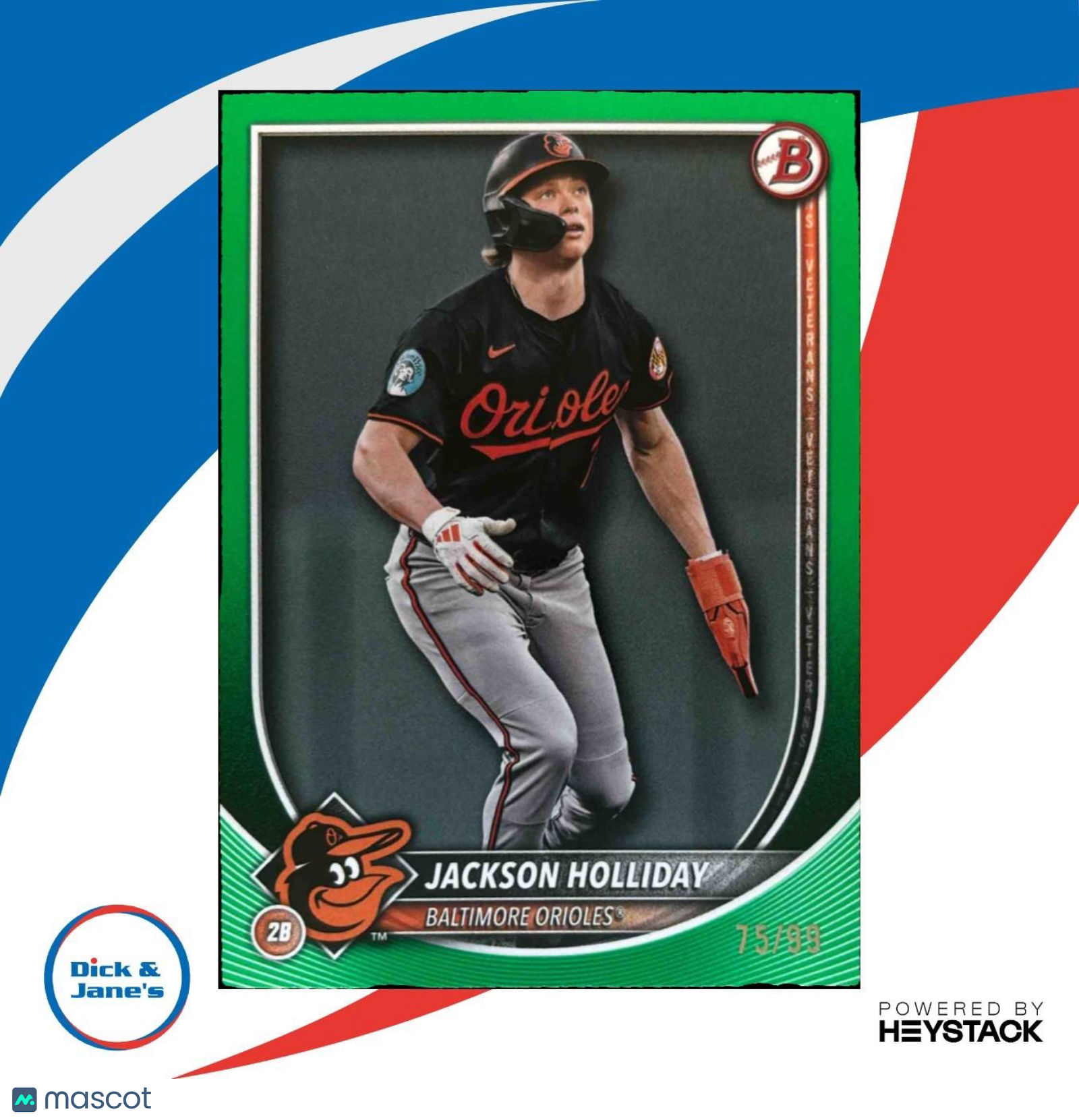 2025 Bowman Jackson Holliday Green Border 75/99 #77 Baltimore Orioles - Sports Cards