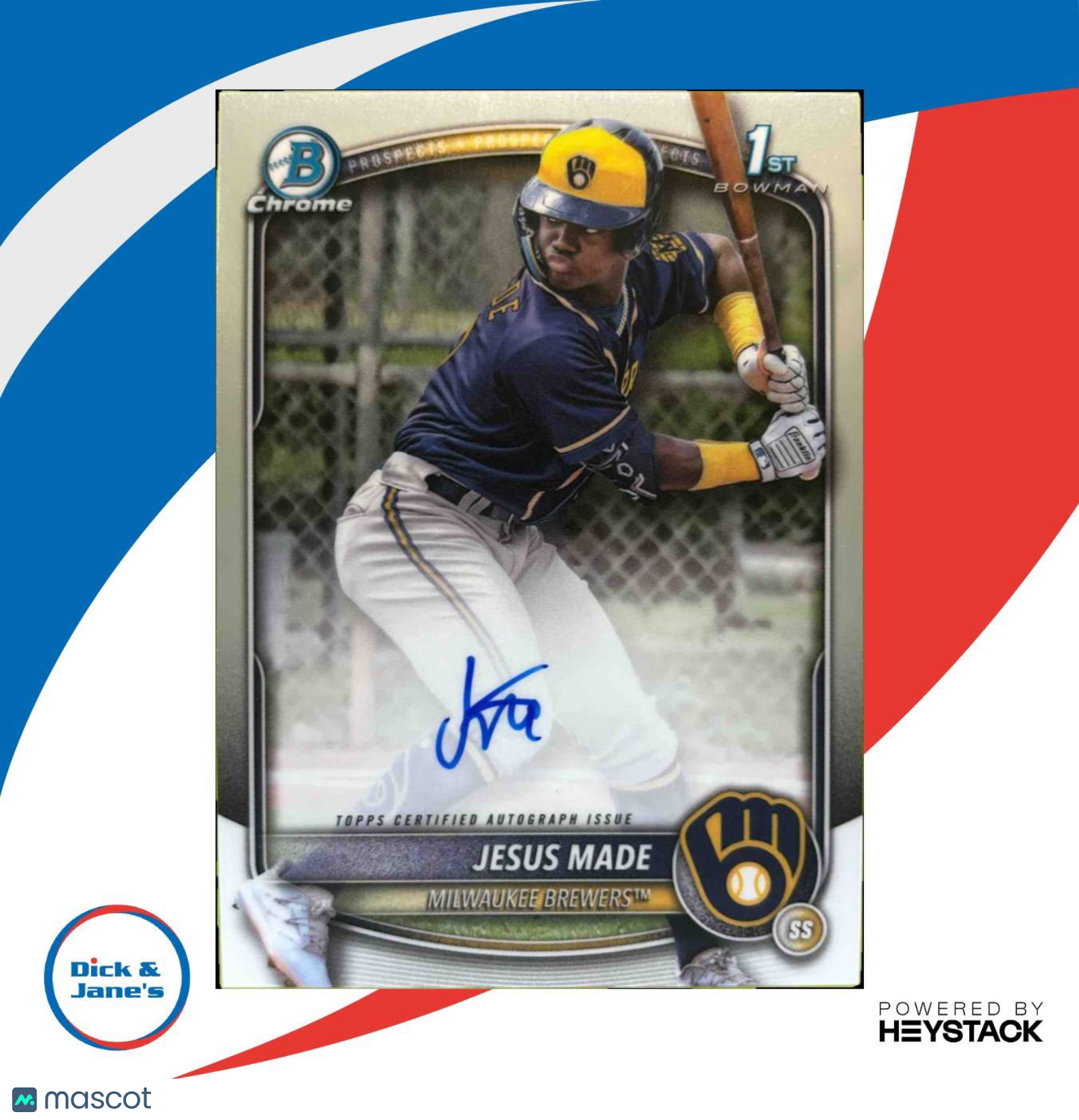 2025 Bowman Jesus Made Chrome Auto #CPA JM 1st Prospect Milwaukee Brewers Sports Cards