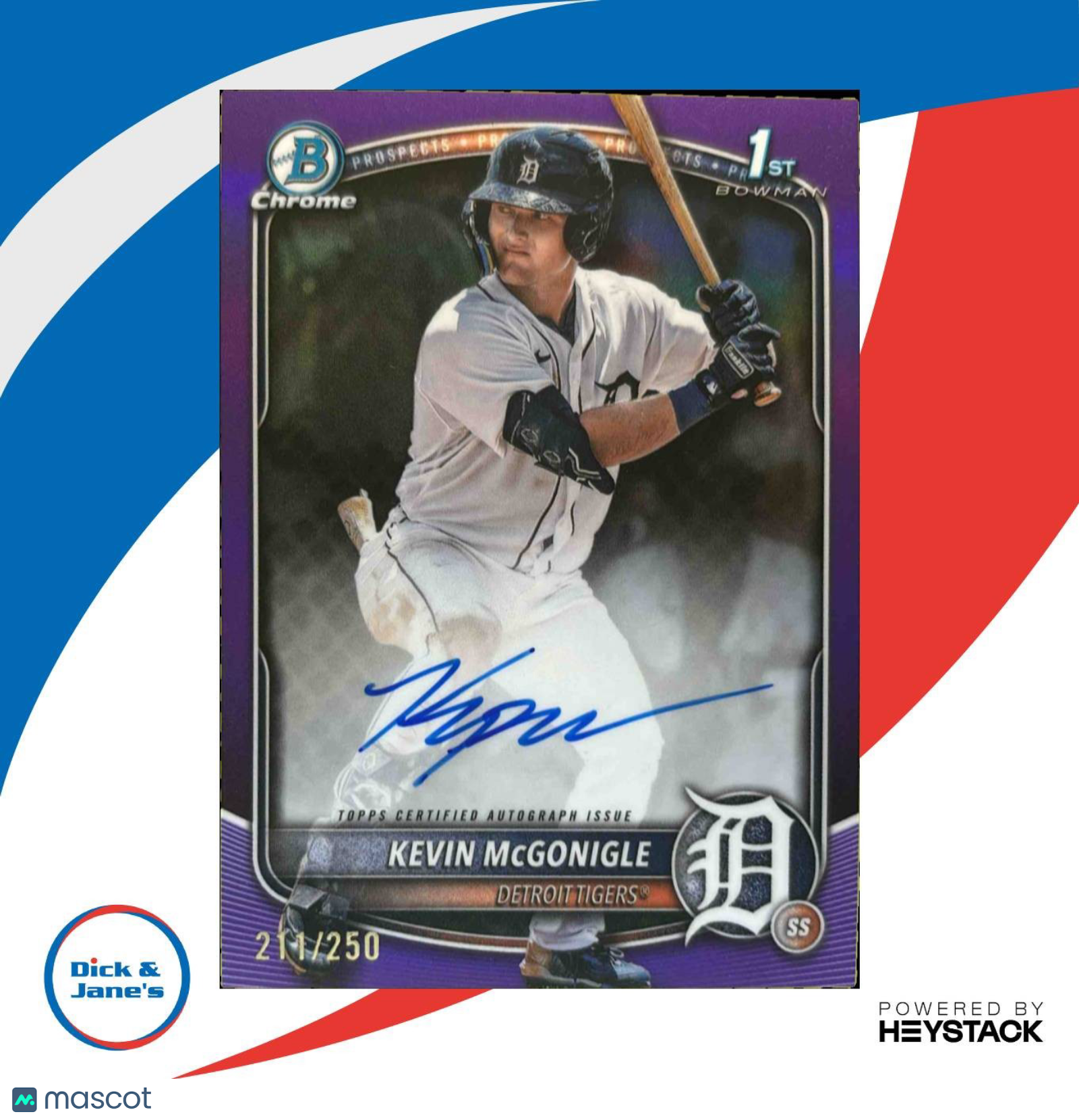 2025 Bowman Kevin McGonigle Chrome Auto Purple Refractor 211/250 1st Prospect Sports Cards