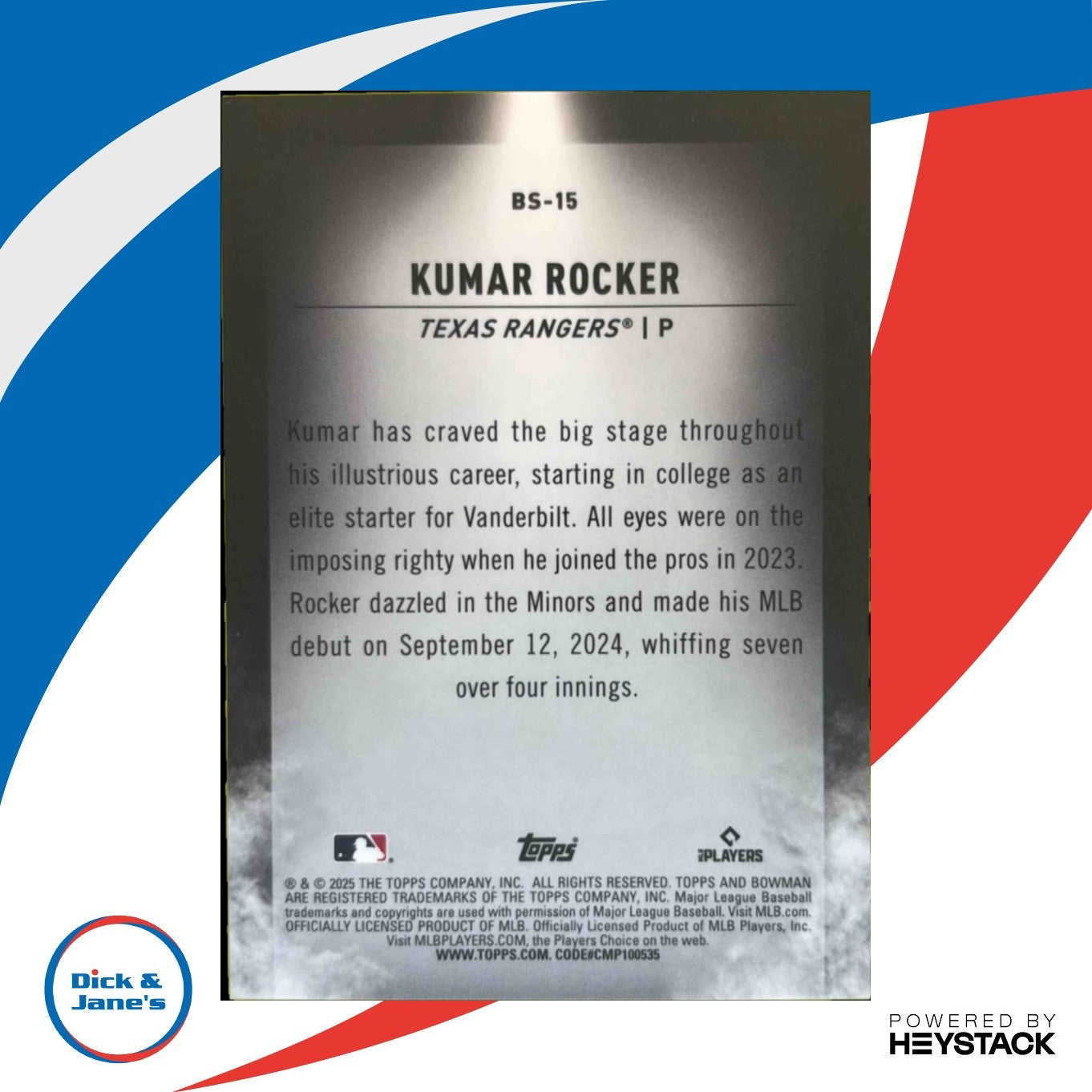 2025 Bowman Kumar Rocker Spotlights #BS-15 RC Texas Rangers - Sports Cards
