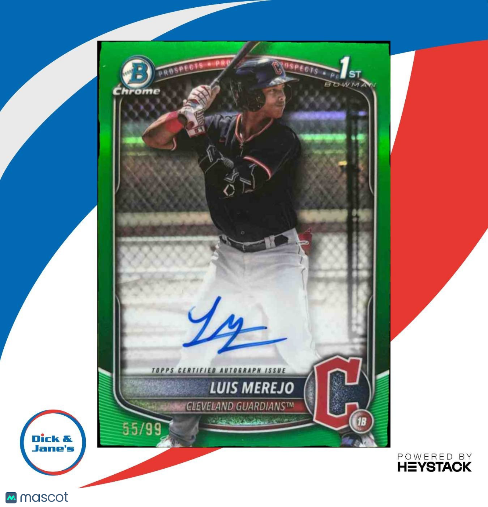 2025 Bowman Luis Merejo Chrome Prospect Auto Green Refractor /99 Guardians - Sports Cards