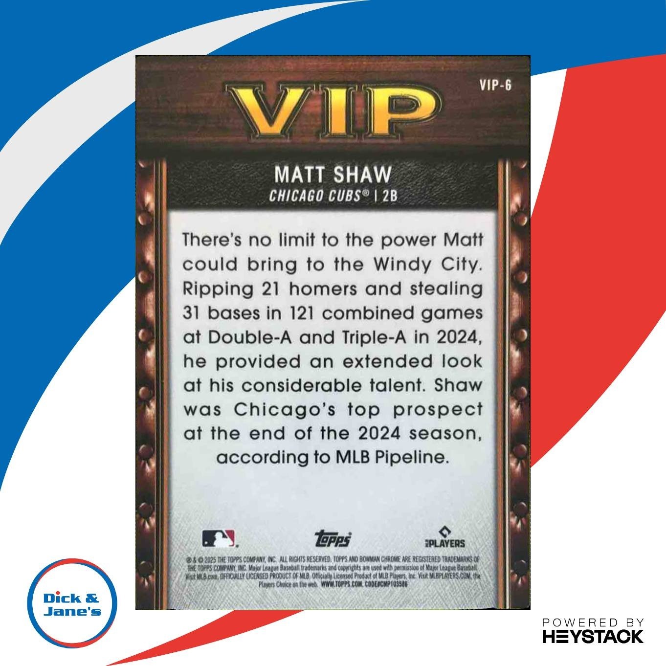 2025 Bowman Matt Shaw Very Important Prospects Chrome Pink /199 Cubs - Sports Cards