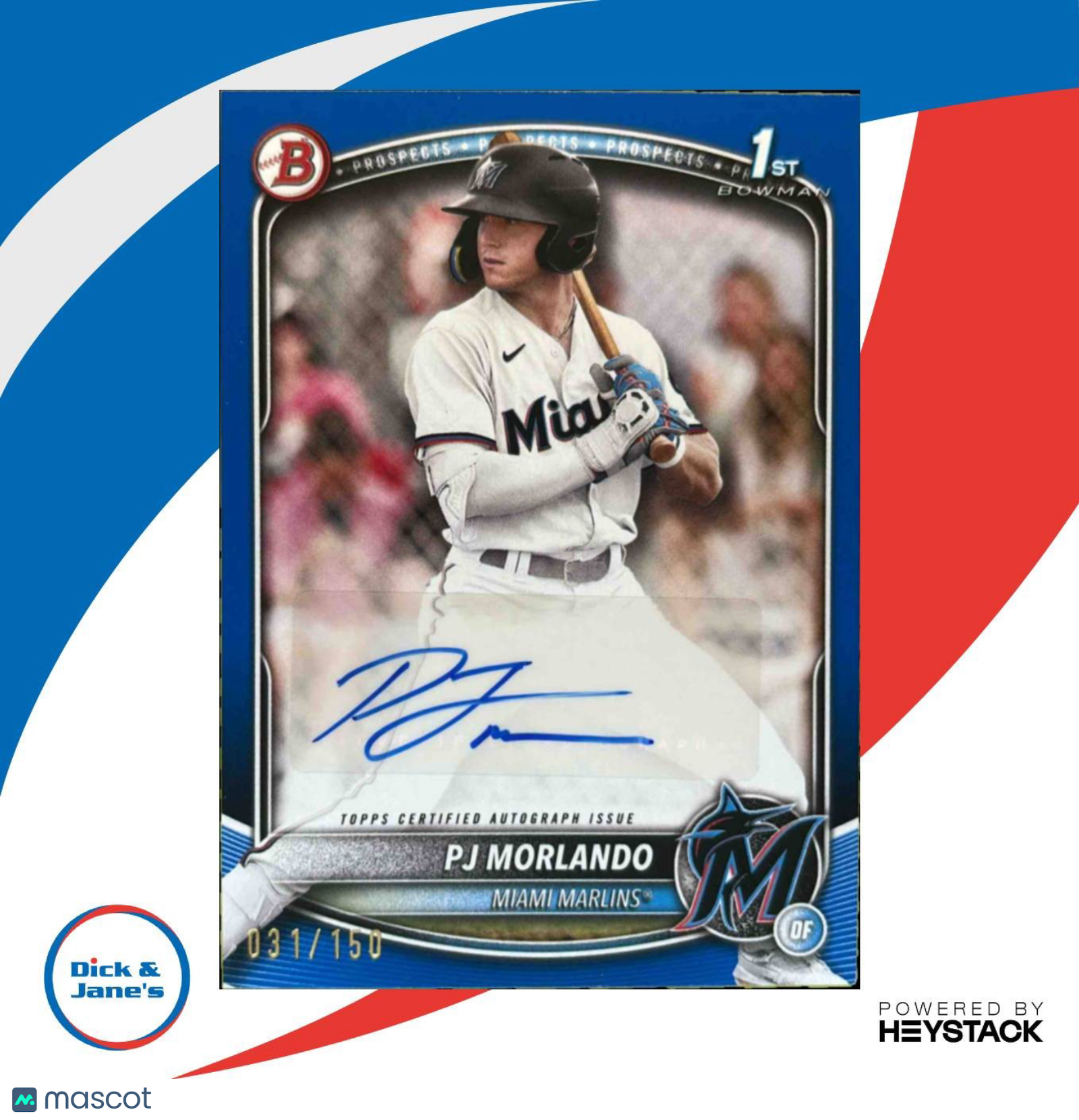 2025 Bowman PJ Morlando Auto Blue Border 31/150 1st Prospect Miami Marlins Sports Cards