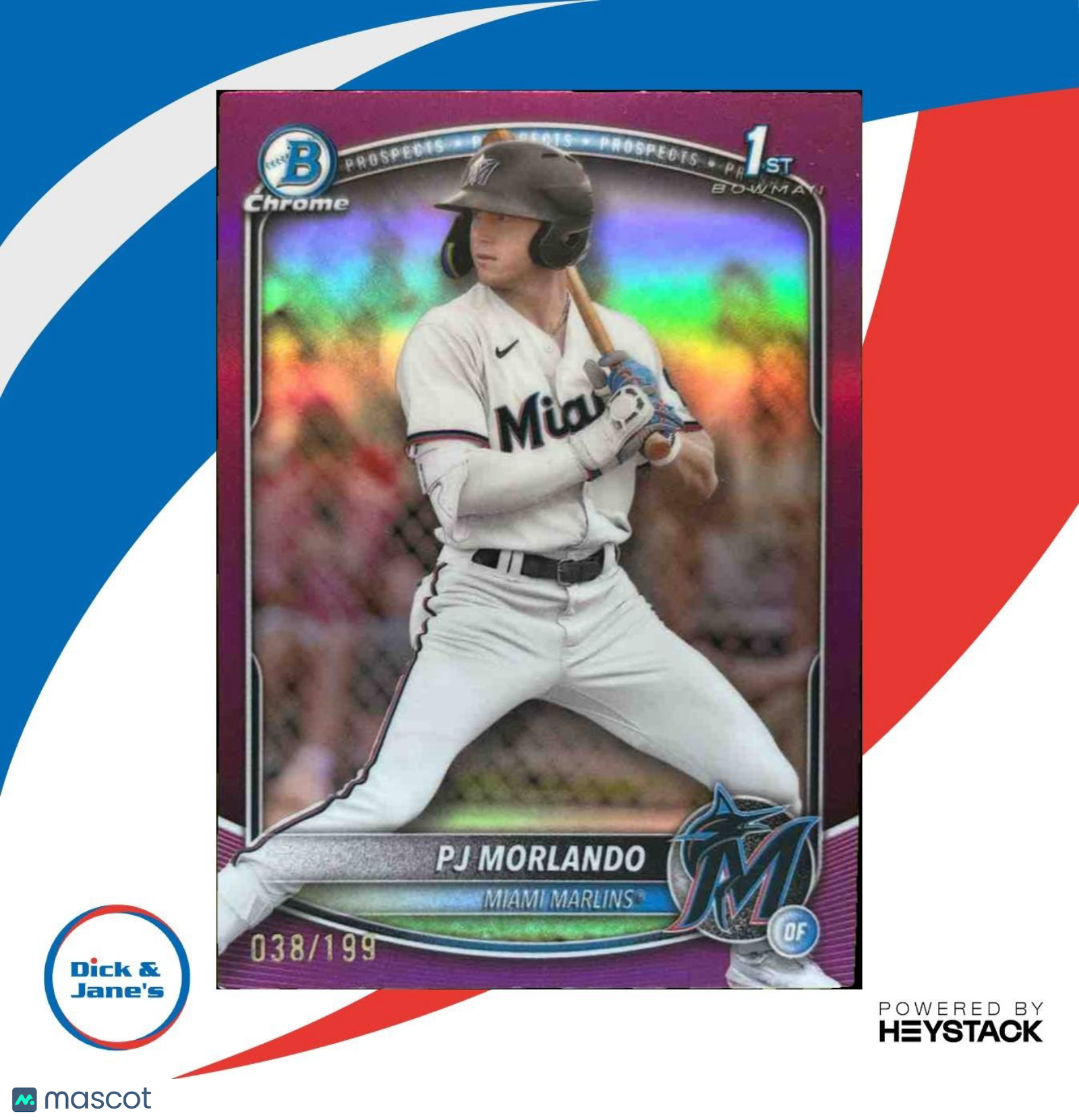 2025 Bowman PJ Morlando Chrome Fuchsia /199 #BCP-91 1st Prospect Miami Marlins - Sports Cards