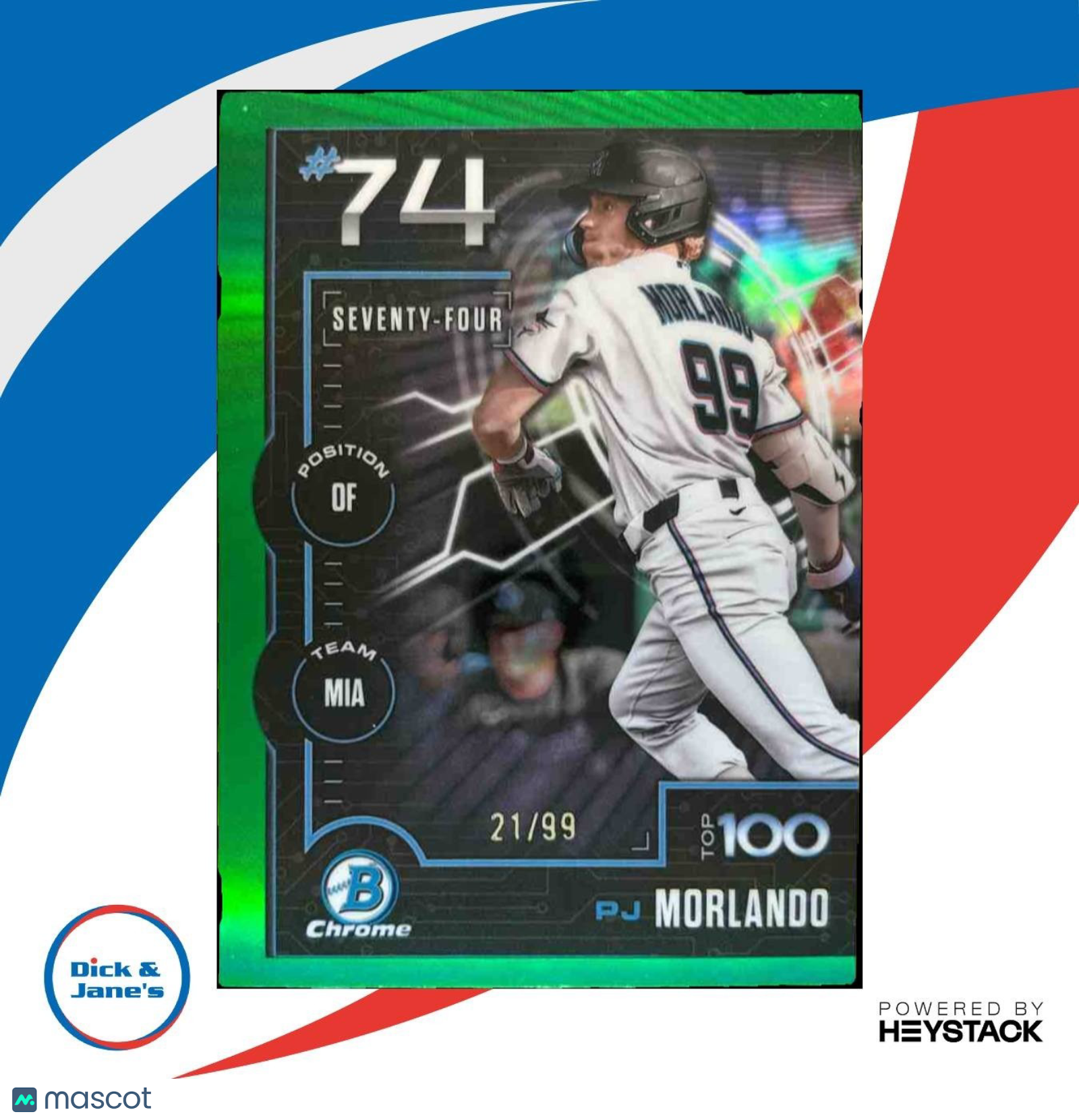 2025 Bowman PJ Morlando Scouts’ Top 100 Chrome Green /99 #BTP-74 Miami Marlins - Sports Cards