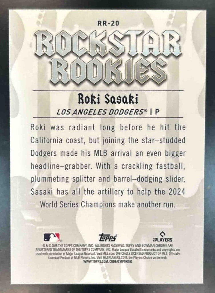 2025 Bowman Roki Sasaki Rockstar Rookies Chrome Mini Diamond /150 RC Dodgers - Sports Cards