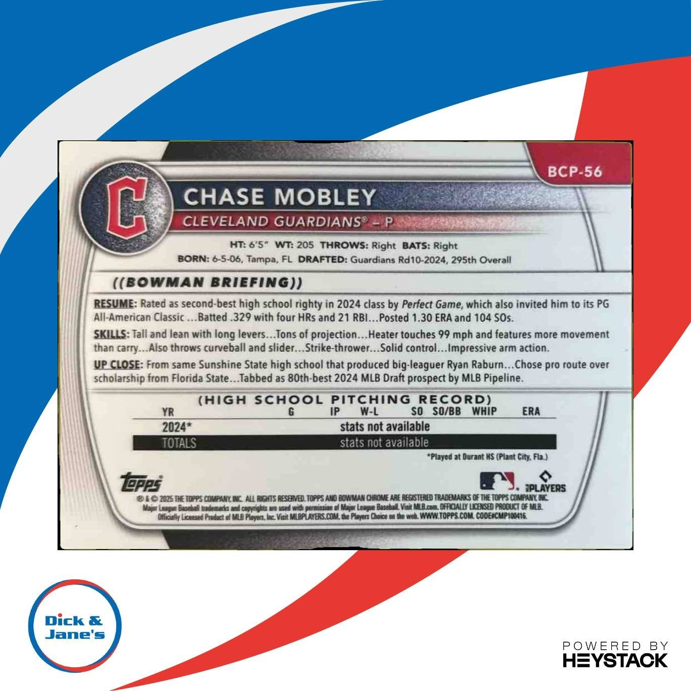 2025 Bowman Sapphire Chase Mobley Chrome Prospects Orange /25 #BCP-56 Guardians - Sports Cards