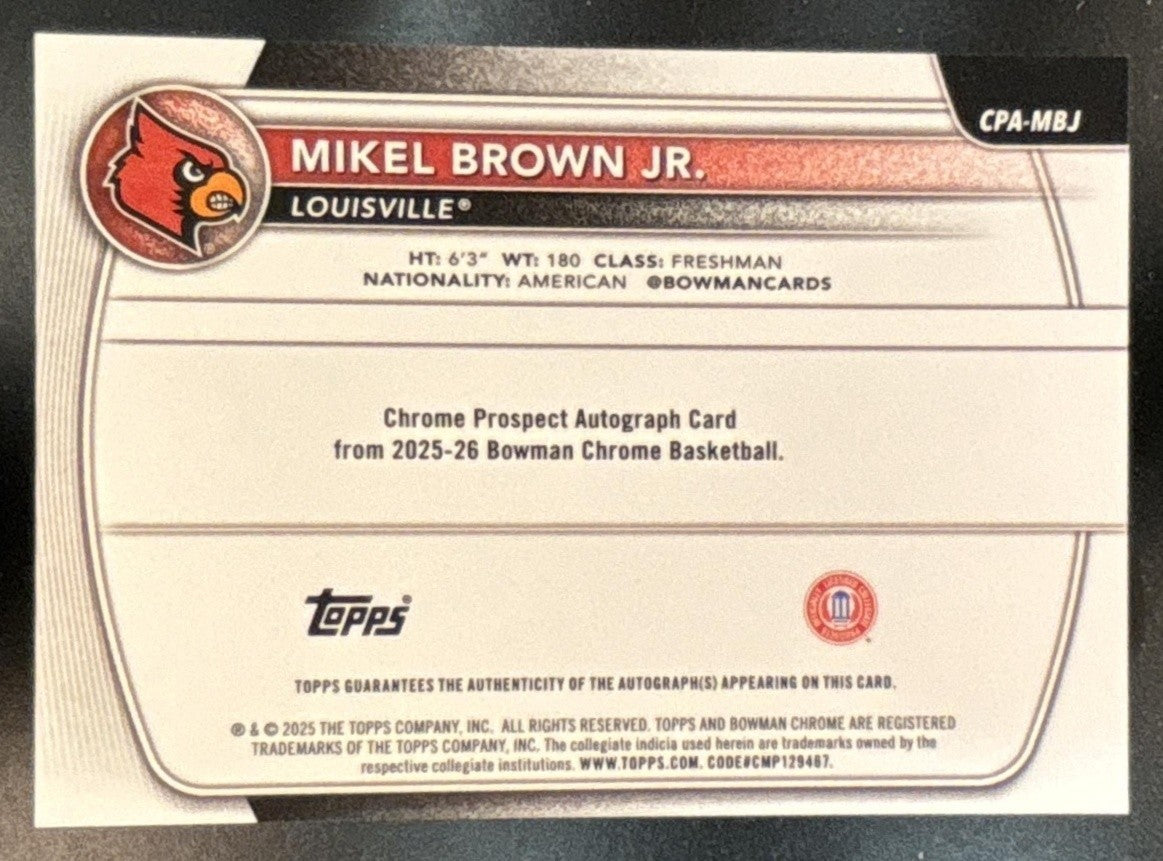 2025 Bowman Sapphire Mikel Brown Jr Chrome Auto Gold /50 1st Prospect Cardinals - Sports Cards