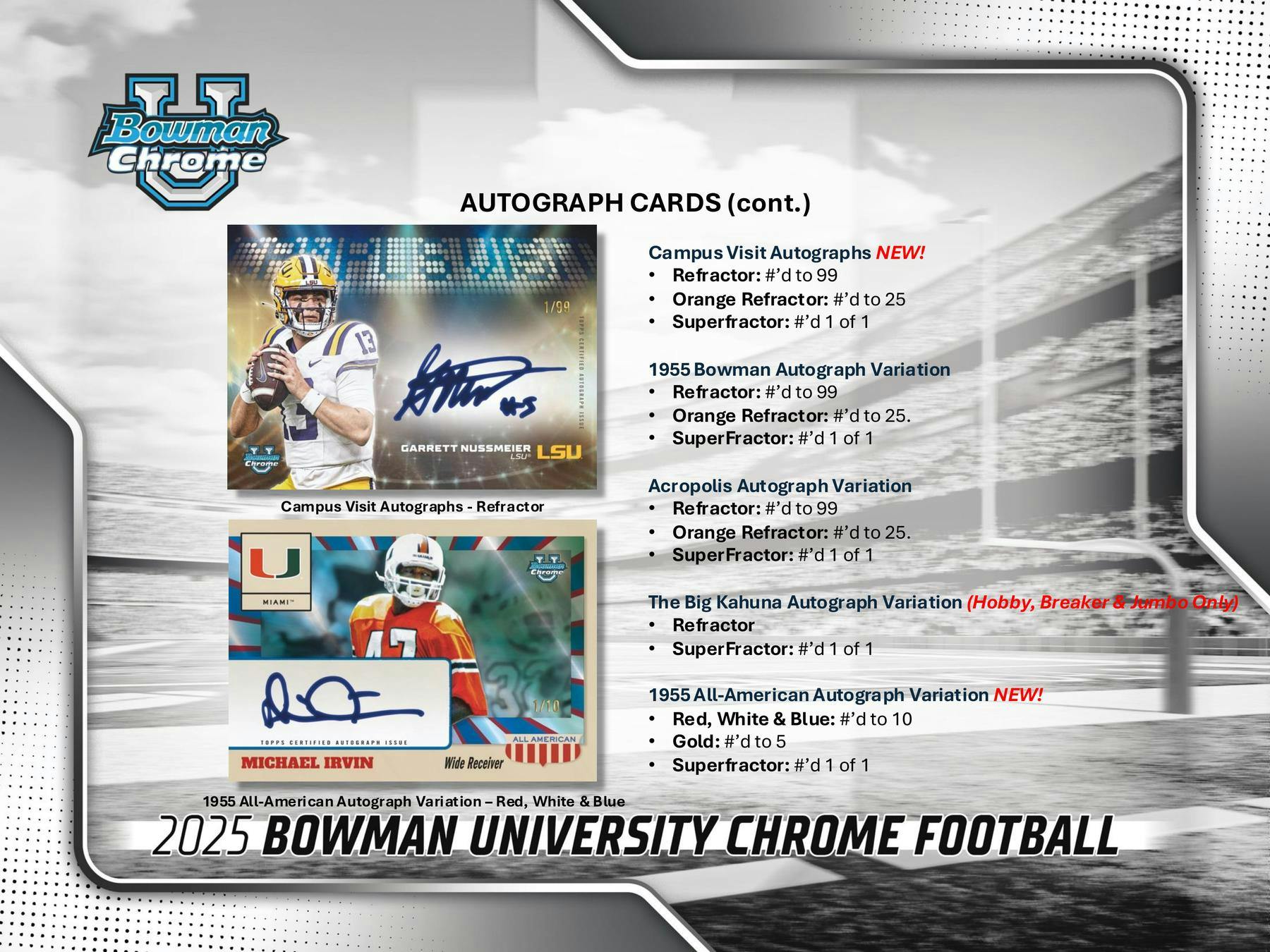 2025 Bowman University Chrome Football Hobby Box (2 Autos) - NFL Hobby Box