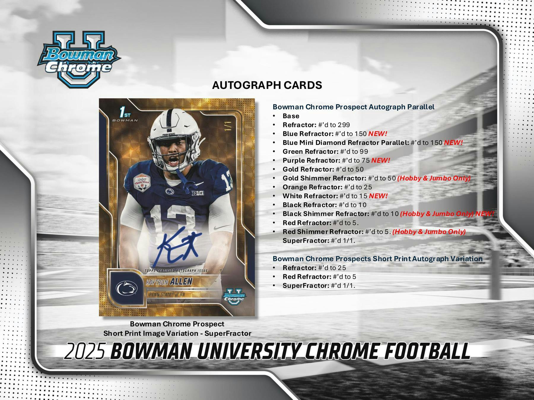 2025 Bowman University Chrome Football Hobby Box (2 Autos) - NFL Hobby Box