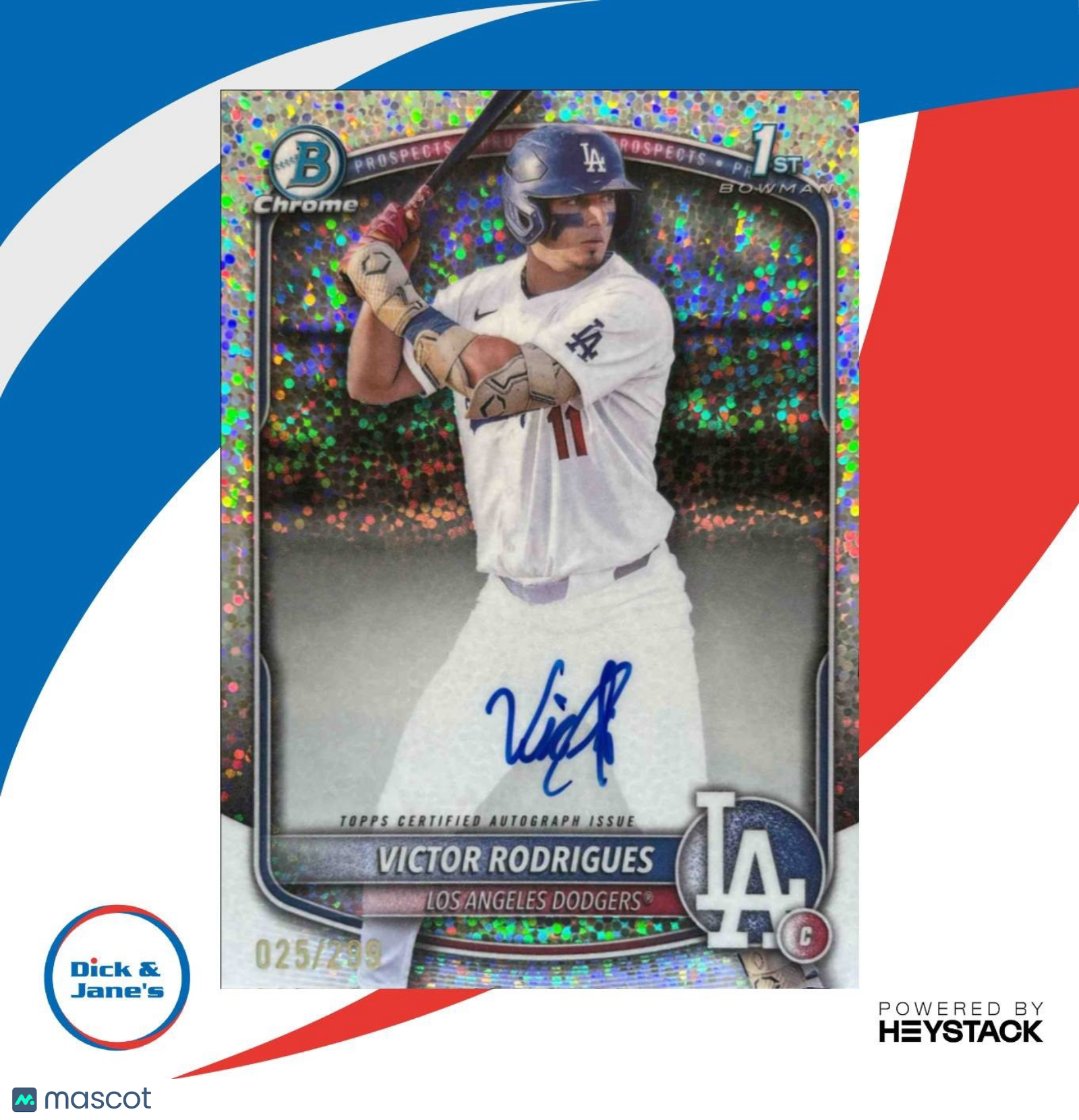 2025 Bowman Victor Rodrigues Chrome Auto Speckle /299 1st Prospect Dodgers - Sports Cards