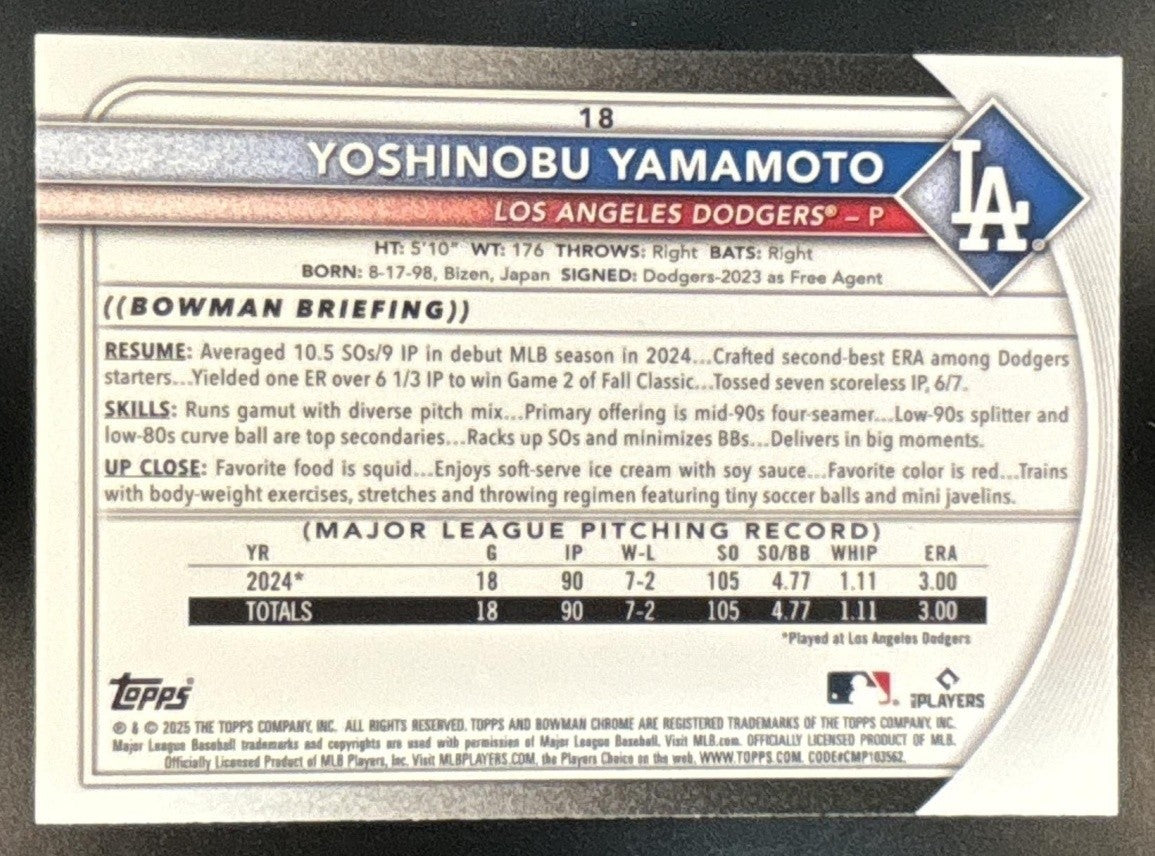2025 Bowman Yoshinobu Yamamoto Mega Box Burgundy /275 Los Angeles Dodgers - Sports Cards