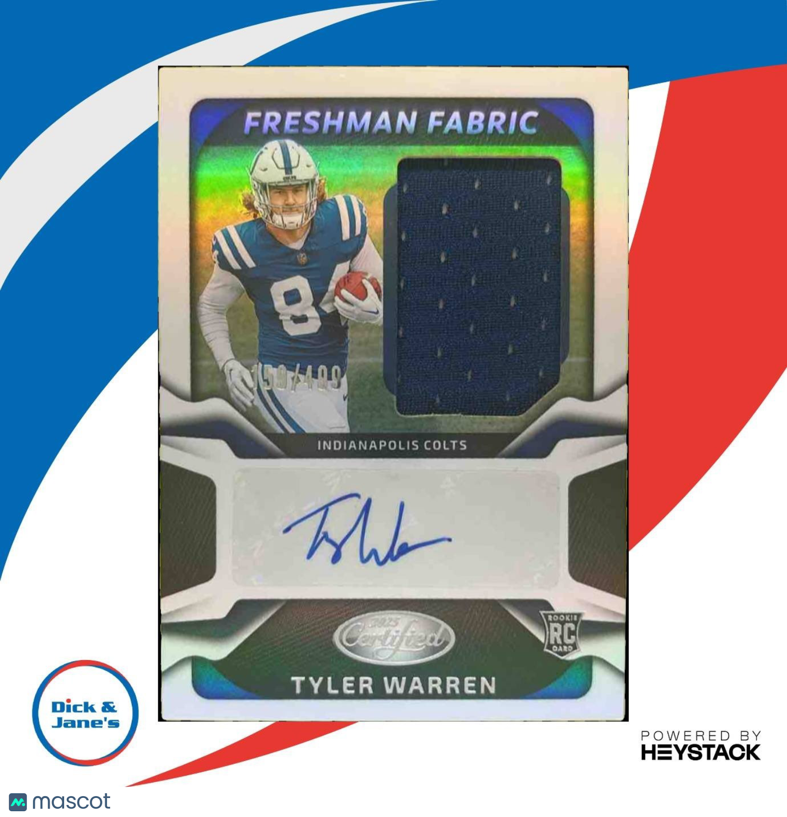 2025 Certified Tyler Warren Freshman Fabric Mirror Auto /499 MEM RC Colts - Sports Cards