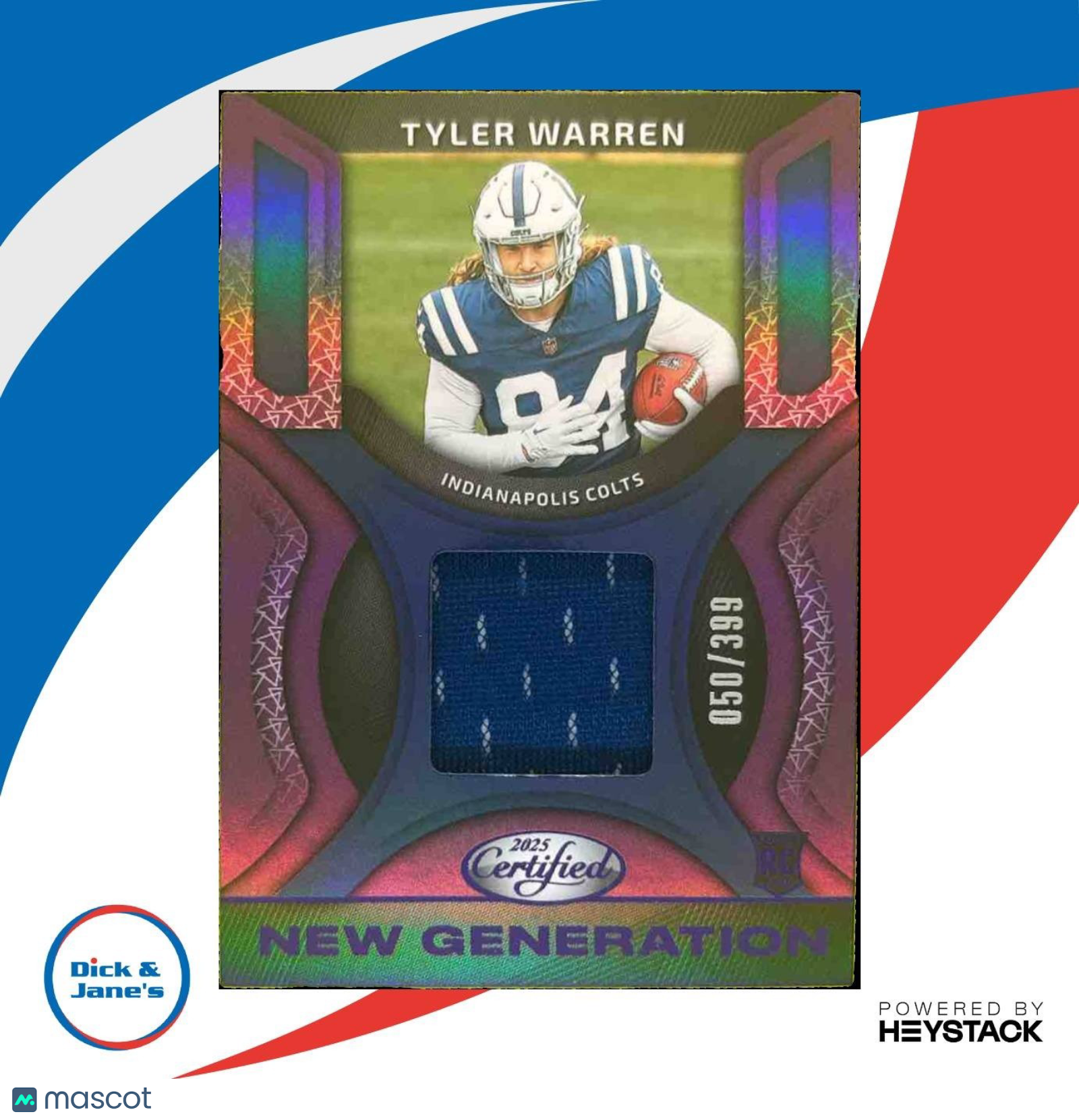 2025 Certified Tyler Warren New Generation Jerseys Mirror Purple /399 Colts - Sports Cards