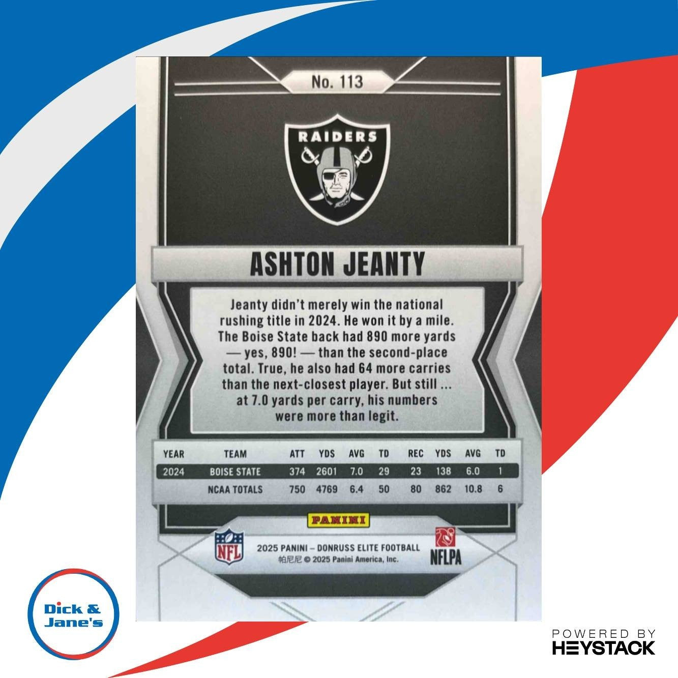 2025 Donruss Elite Ashton Jeanty Rookies Teal Matrix /499 #113 RC Raiders - Sports Cards