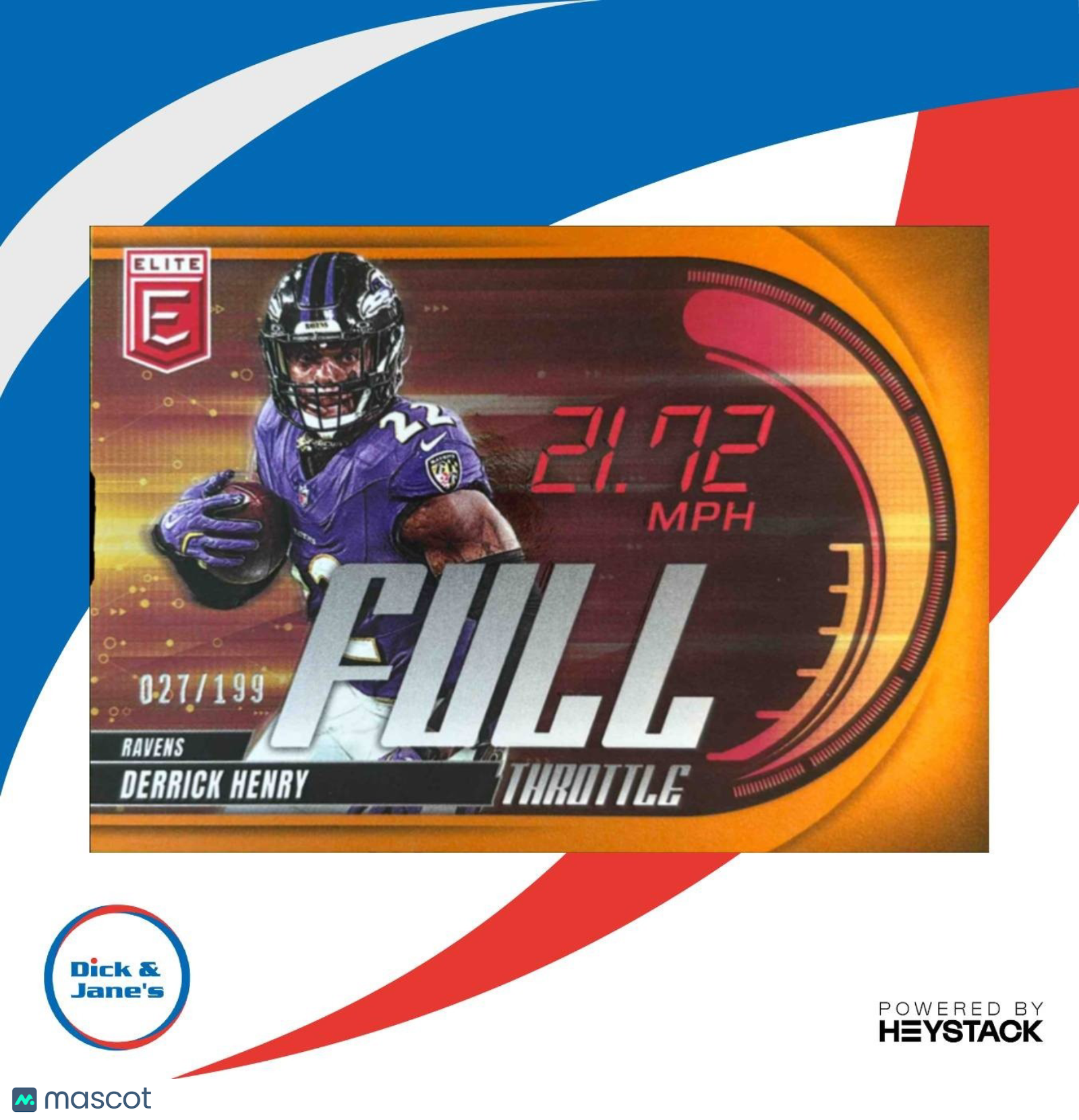 2025 Donruss Elite Derrick Henry Full Throttle Orange 27/199 #8 Baltimore Ravens - Sports Cards