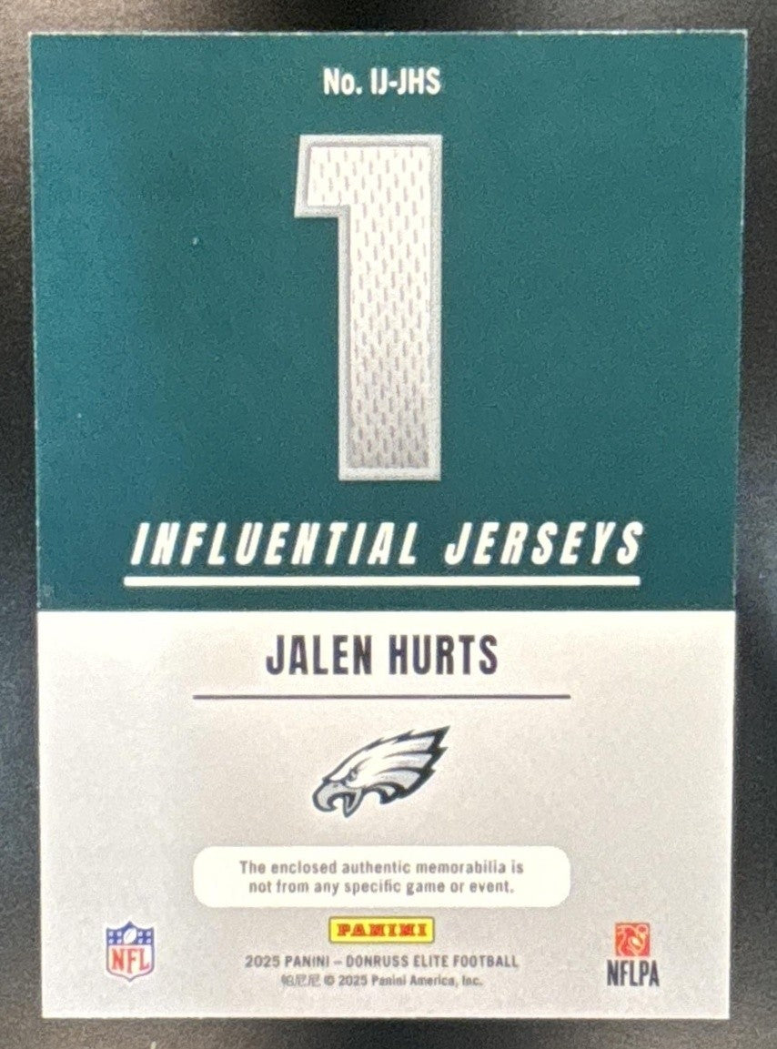 2025 Donruss Elite Jalen Hurts Influential Jerseys /799 Philadelphia Eagles - Sports Cards