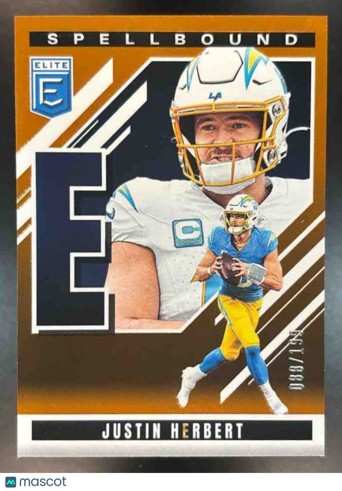 2025 Donruss Elite Justin Herbert Spellbound ’E’ Orange /199 #35 Chargers - Sports Cards