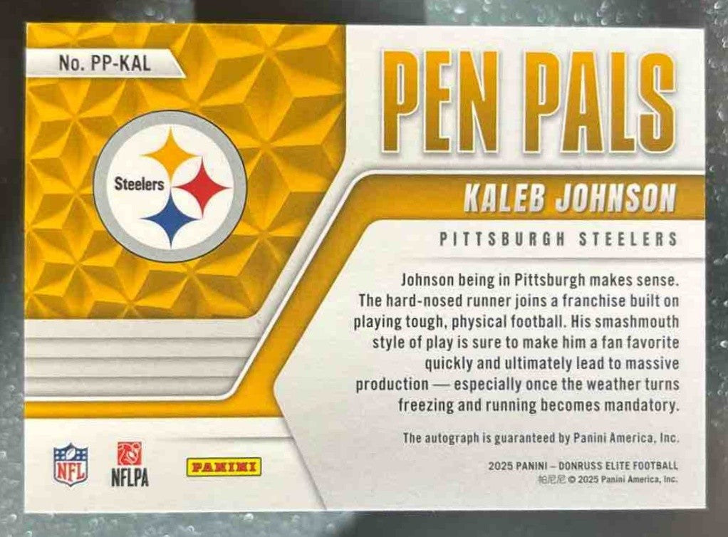 2025 Donruss Elite Kaleb Johnson Pen Pals Horizontal Auto Pittsburgh Steelers - Sports Cards