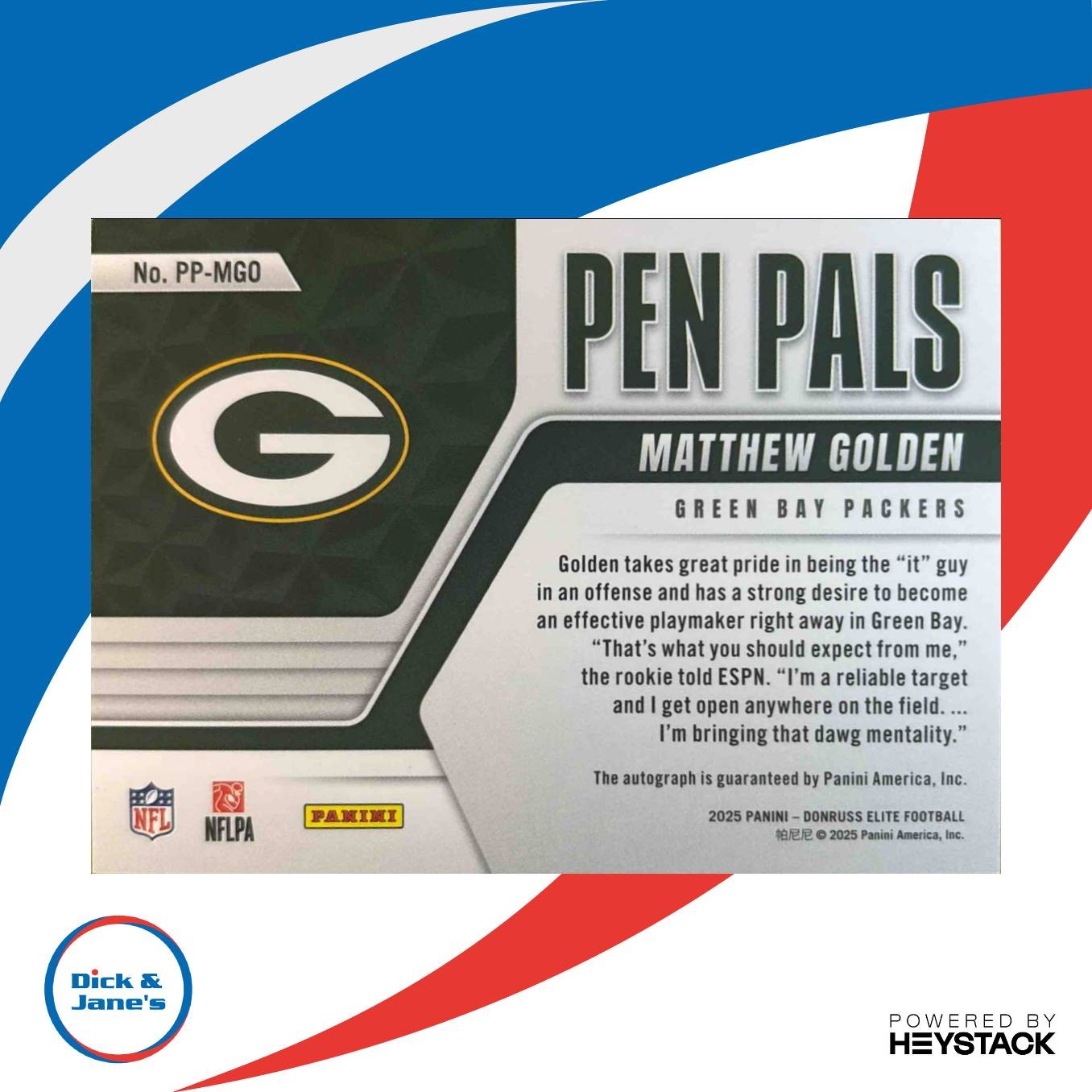 2025 Donruss Elite Matthew Golden Pen Pals (Horizontal) Auto Green Bay Packers - Sports Cards