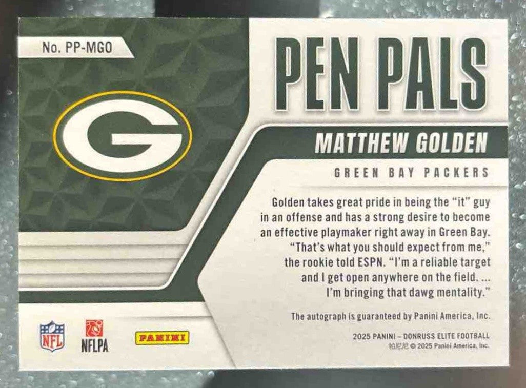 2025 Donruss Elite Matthew Golden Pen Pals Horizontal Purple Auto Packers - Sports Cards