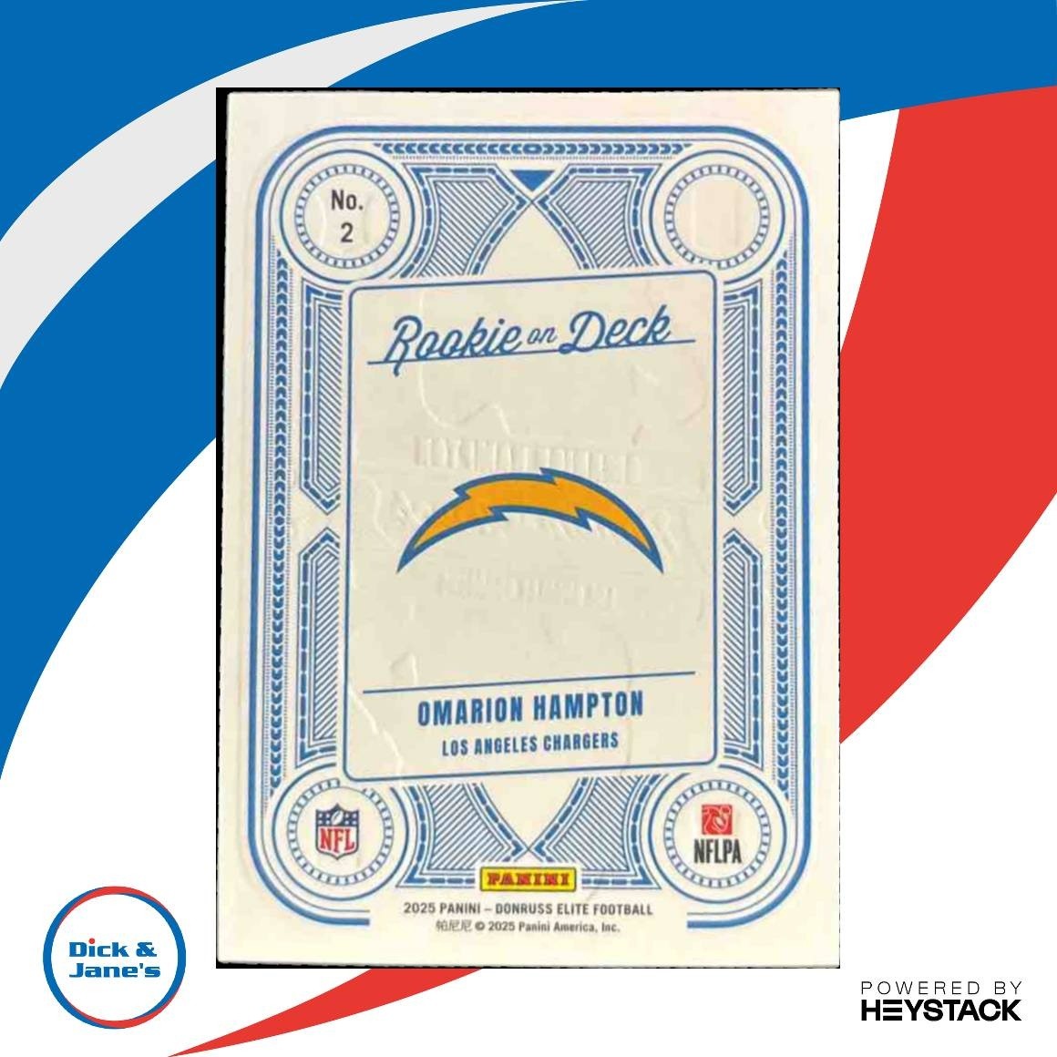 2025 Donruss Elite Omarion Hampton Rookie On Deck Orange /199 #2 Chargers - Sports Cards