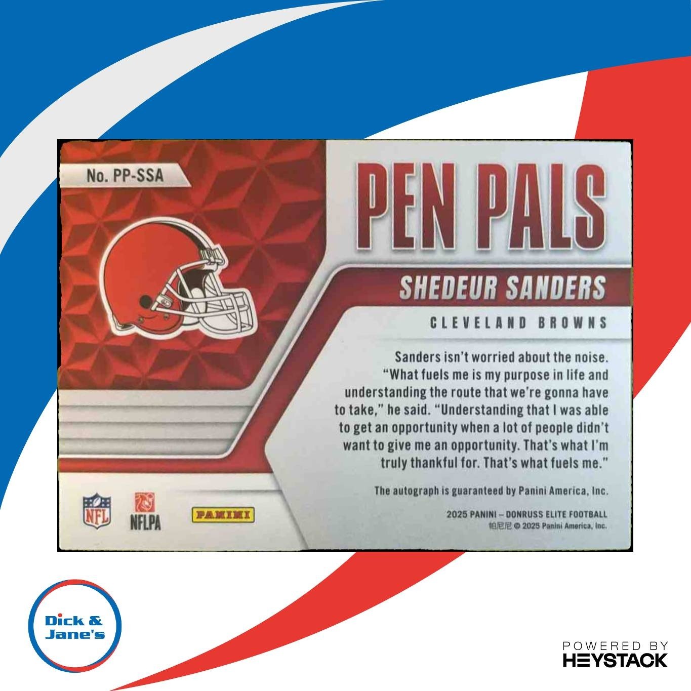 2025 Donruss Elite Shedeur Sanders Pen Pals (Horizontal) Blue Ink Auto Browns - Sports Cards