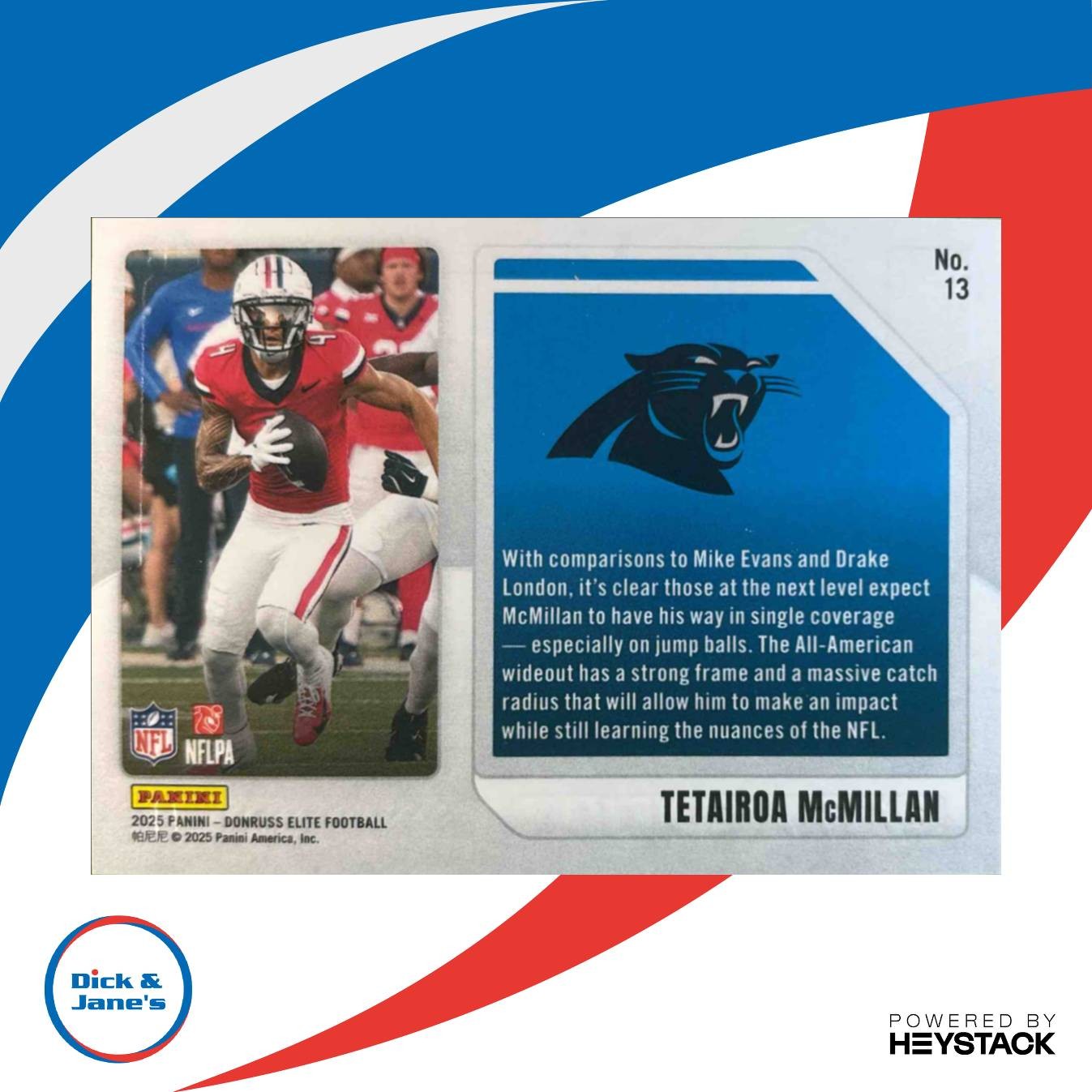 2025 Donruss Elite Tetairoa McMillan Extra Edition Blue 45/75 Carolina Panthers - Sports Cards