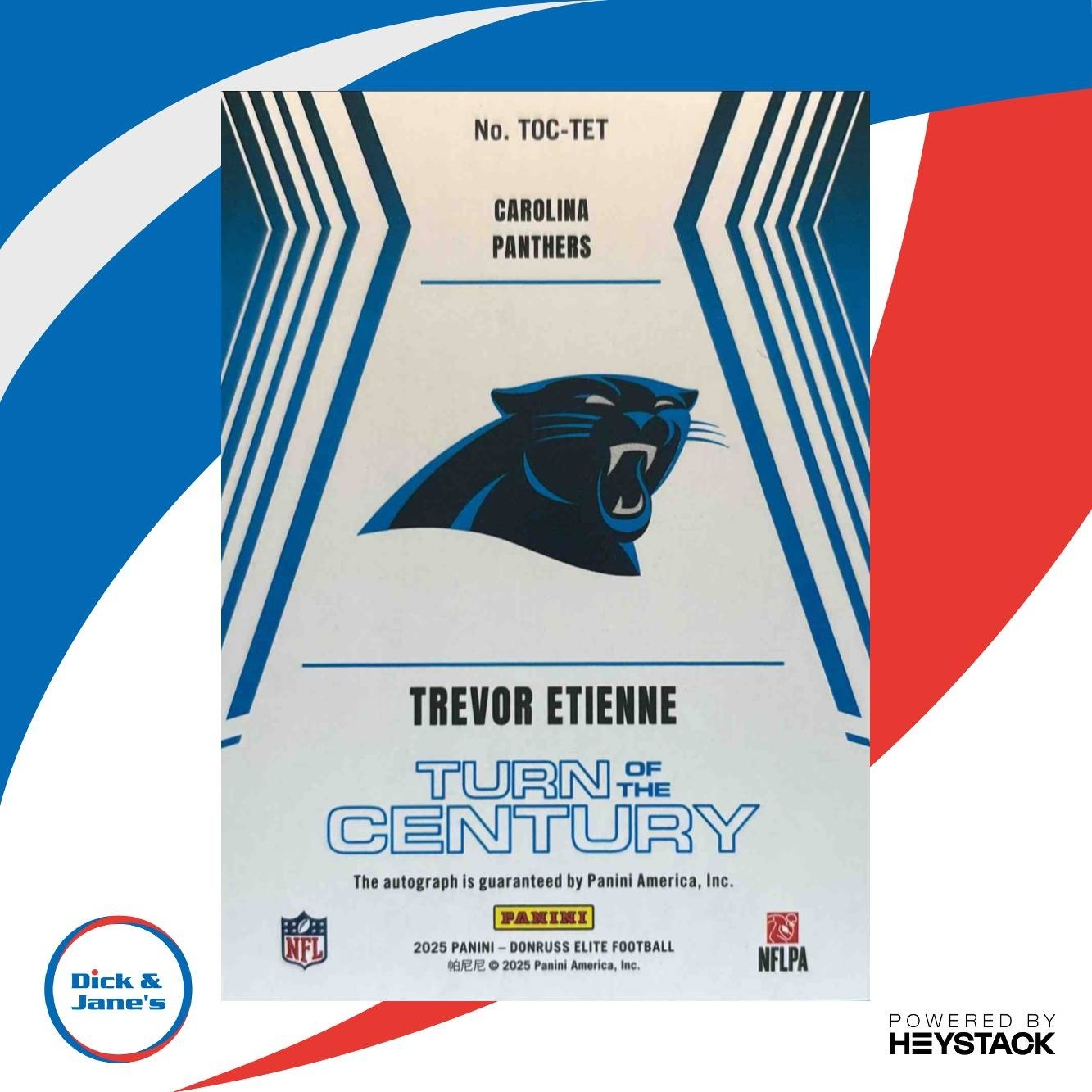 2025 Donruss Elite Trevor Etienne Turn of the Century Auto /499 Panthers - Sports Cards