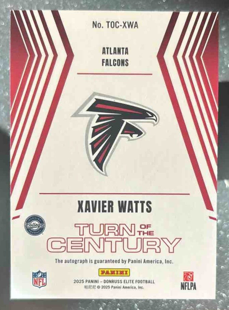 2025 Donruss Elite Xavier Watts Turn of the Century Auto /499 RC Atlanta Falcons - Sports Cards